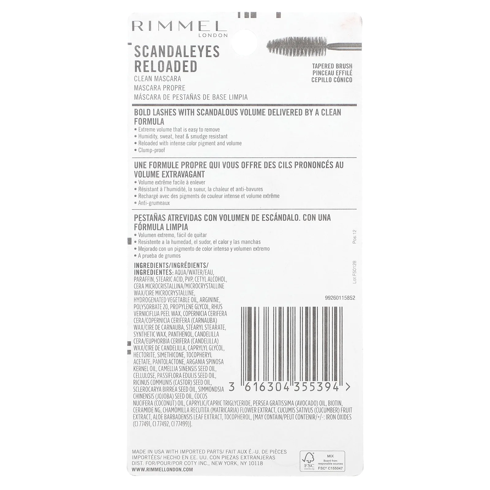 Rimmel London, Scandaleyes, Rechargeed, тушь для ресниц, оттенок 001 насыщенный черный, 12 мл (0,40 жидк. унции)