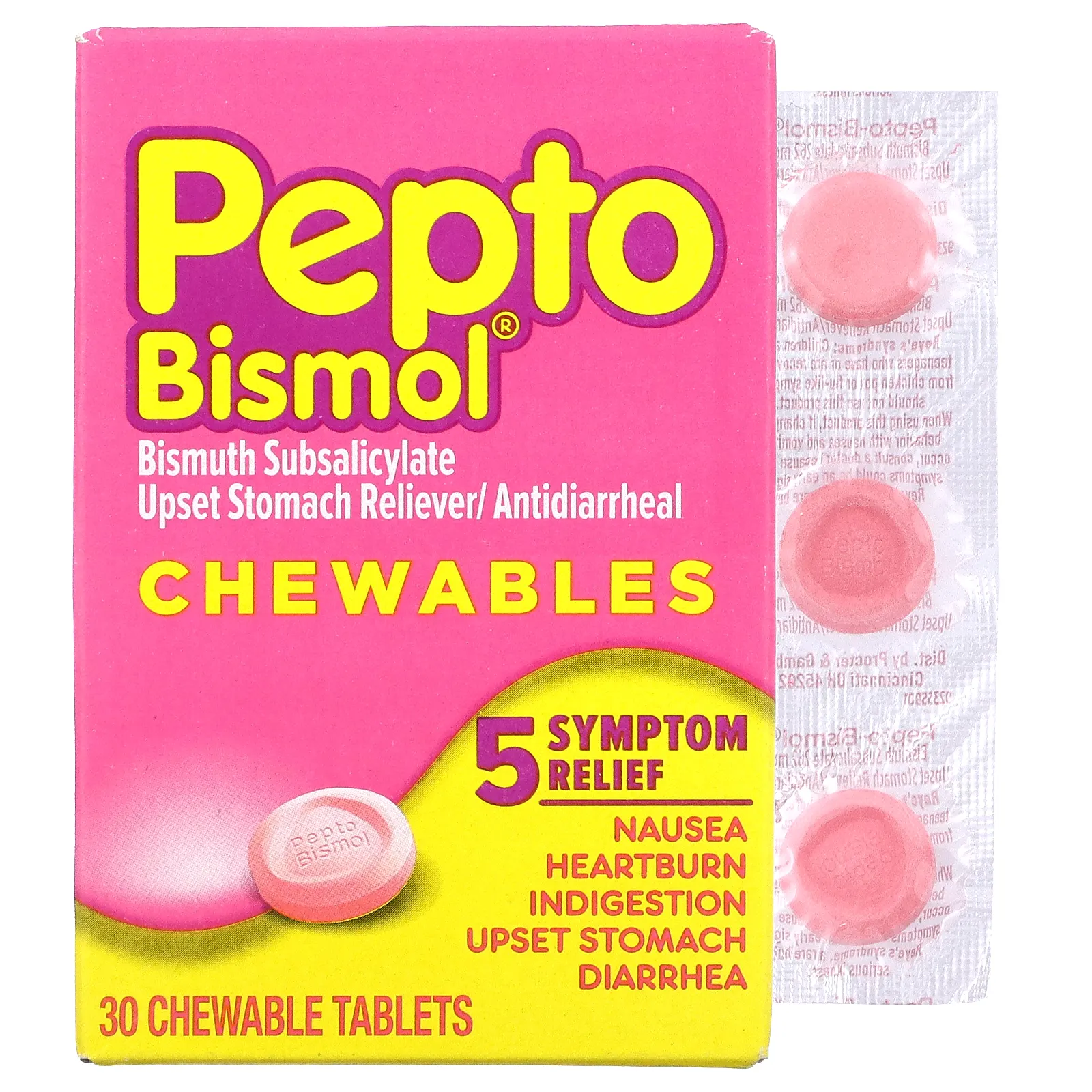 Жевательные таблетки Pepto Bismol, 30 жевательных таблеток