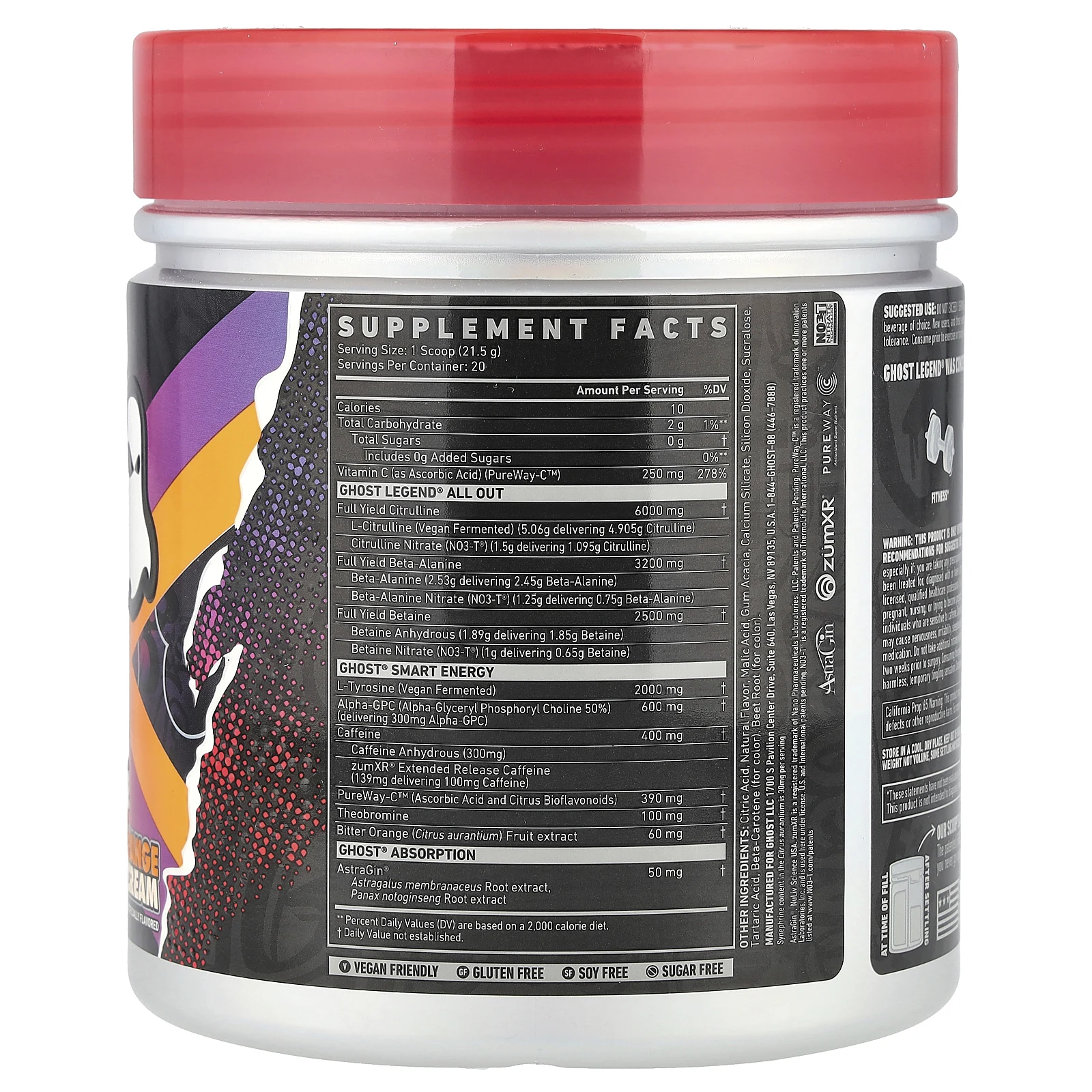 Ghost, Legend® All Out, предтренировочный комплекс, апельсиновый крем, 430 г (15,2 унции)