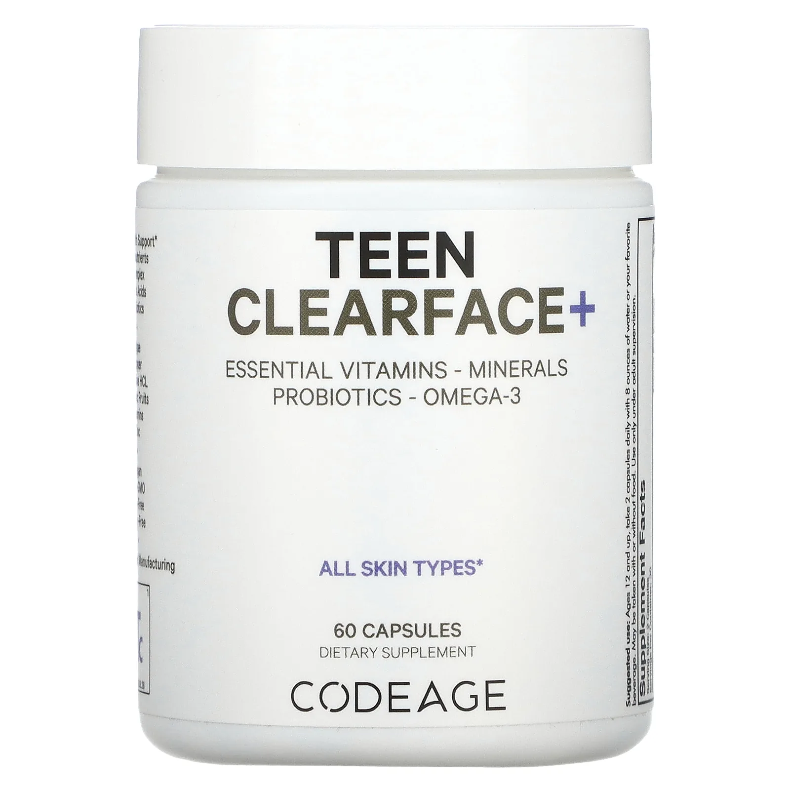 Codeage, Teen Clearface Vitamins, для всех типов кожи, 60 капсул