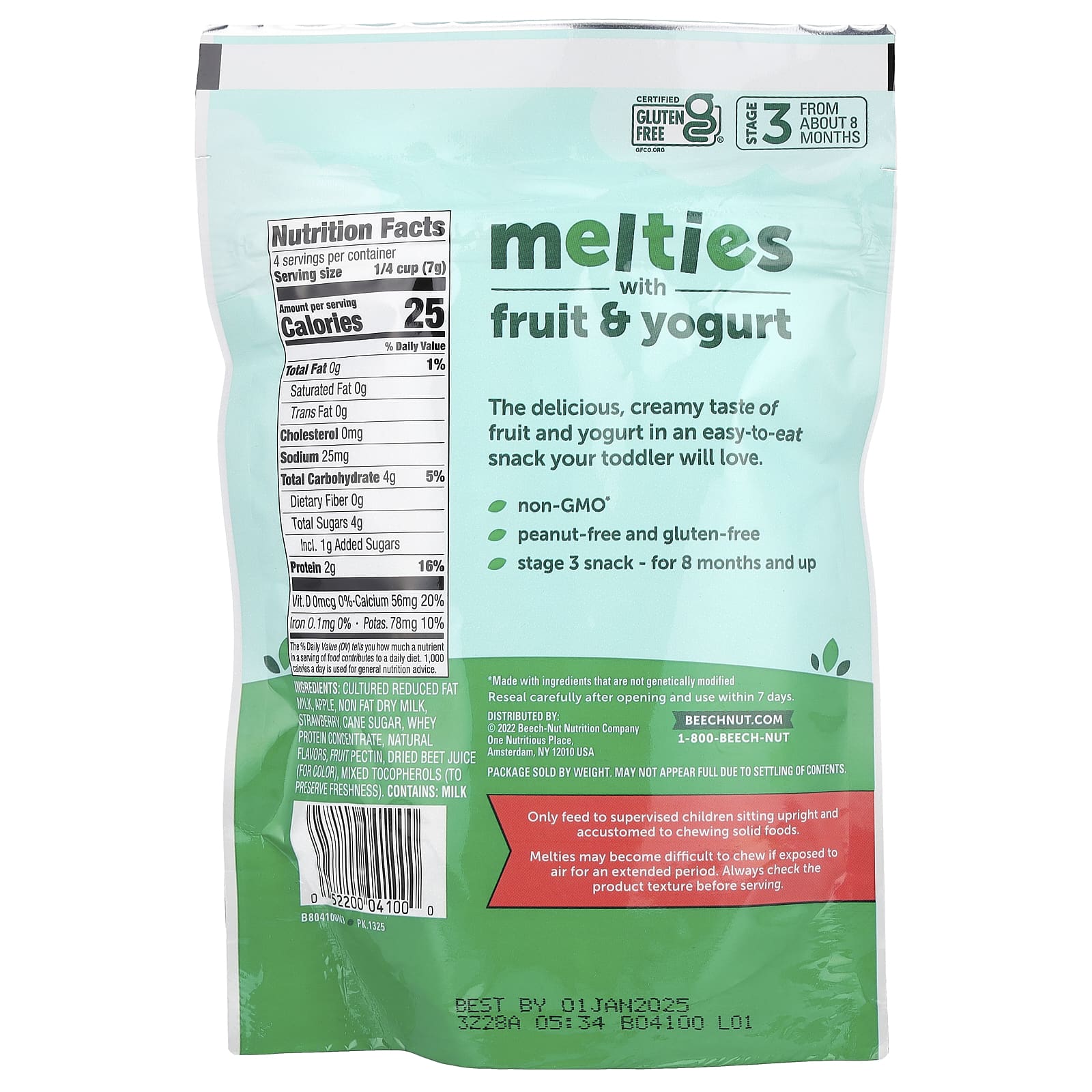 Beech-Nut, Yogurt Melties, йогуртовый снек, для детей от 8 месяцев, клубника, яблоко и йогурт, 28 г (1 унция)