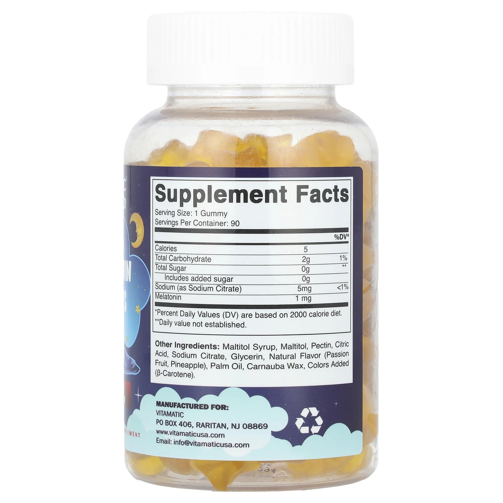 Vitamatic, Для детей, жевательные мармеладки с мелатонином, ананас и маракуйя, 90 шт.