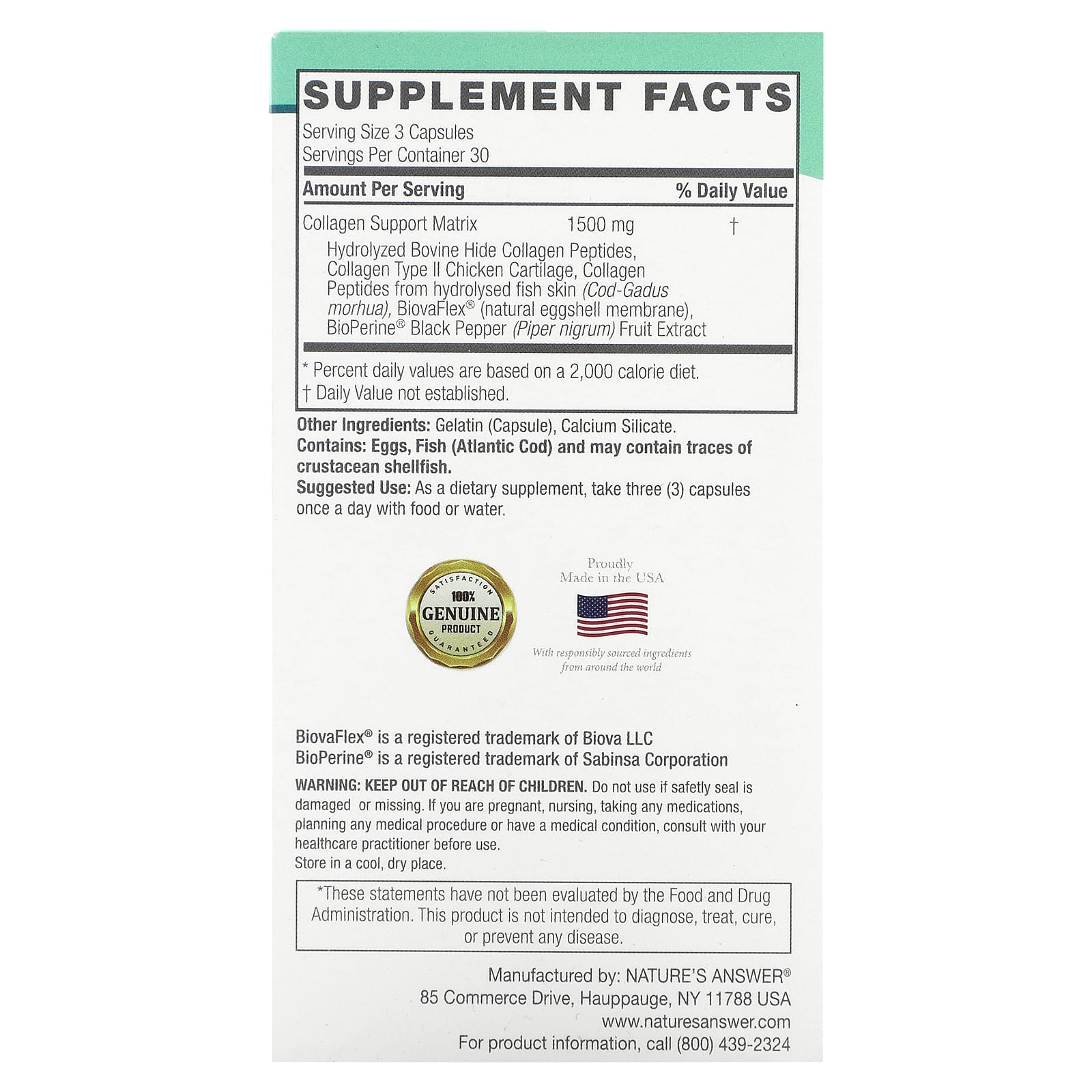 Nature's Answer, мультиколлагеновый комплекс, 90 капсул