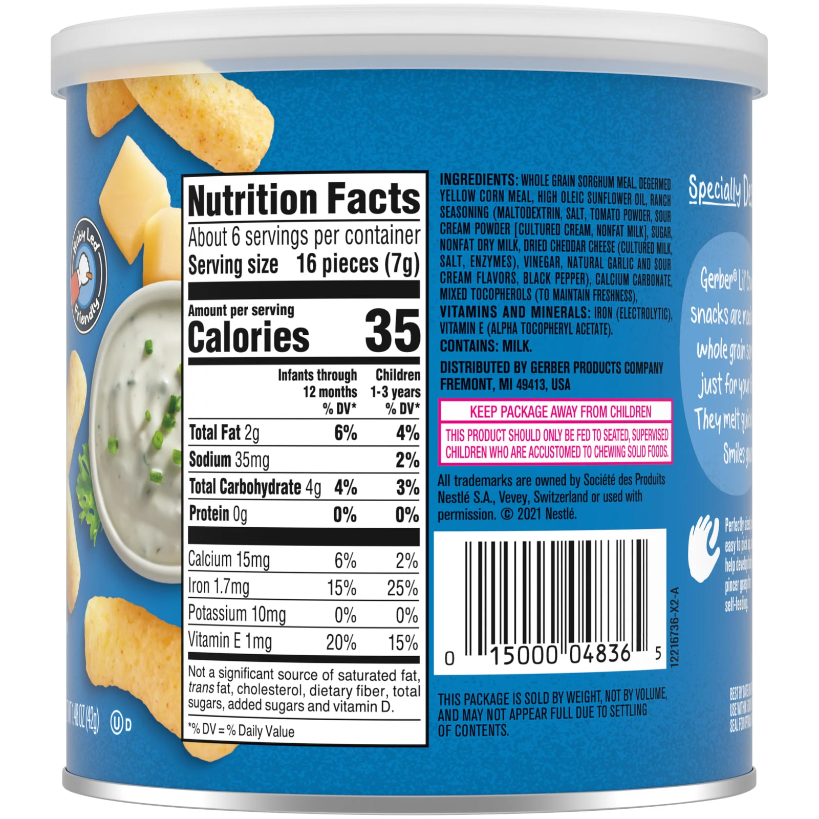 Gerber, Snacks for Baby, Lil 'Crunchies, снек из запеченного зерна, для детей от 8 месяцев, Ranch, 42 г (1,48 унции)