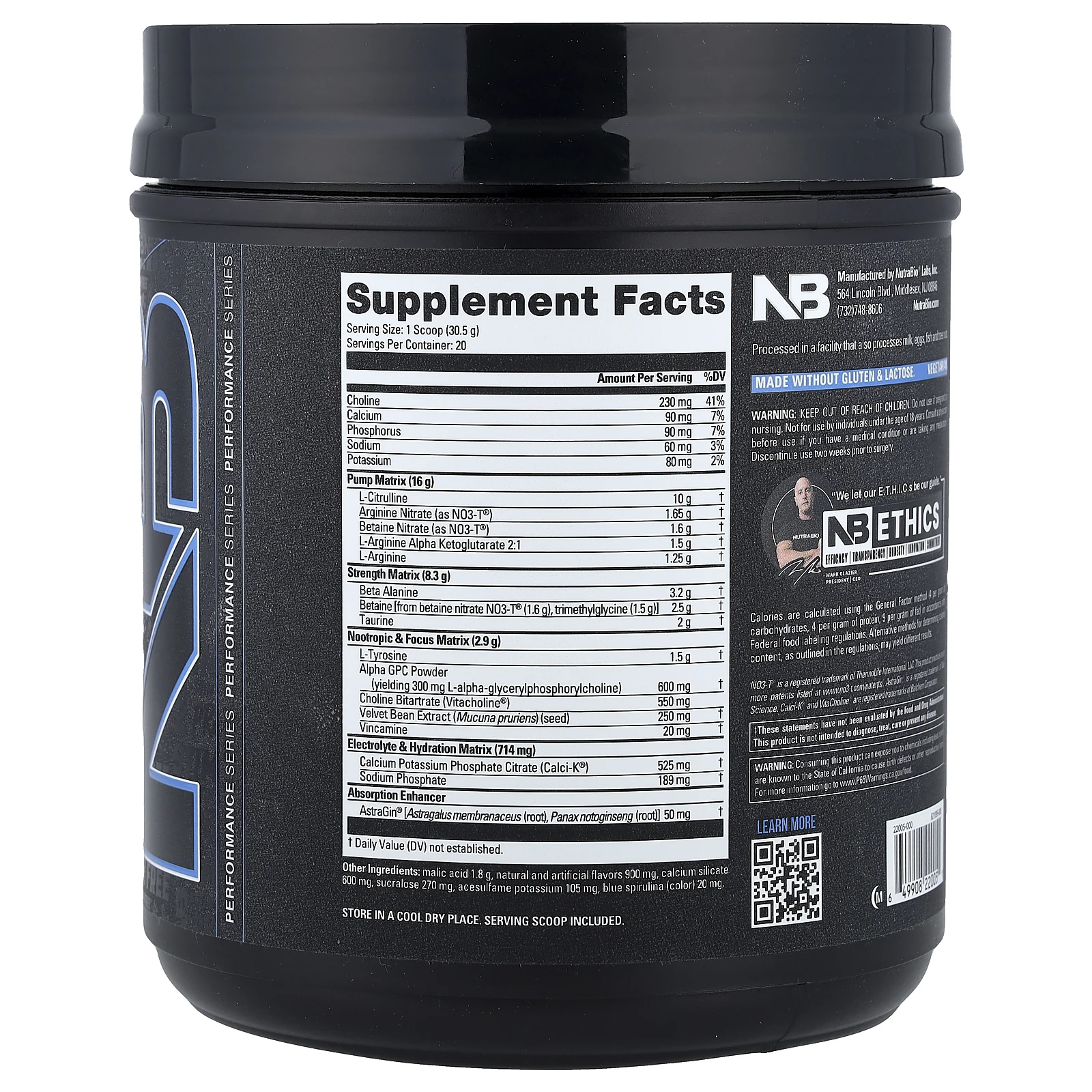 NutraBio, PRE-Workout, предтренировочный комплекс, без стимуляторов, со вкусом голубой малины, 609 г (1,34 фунта)