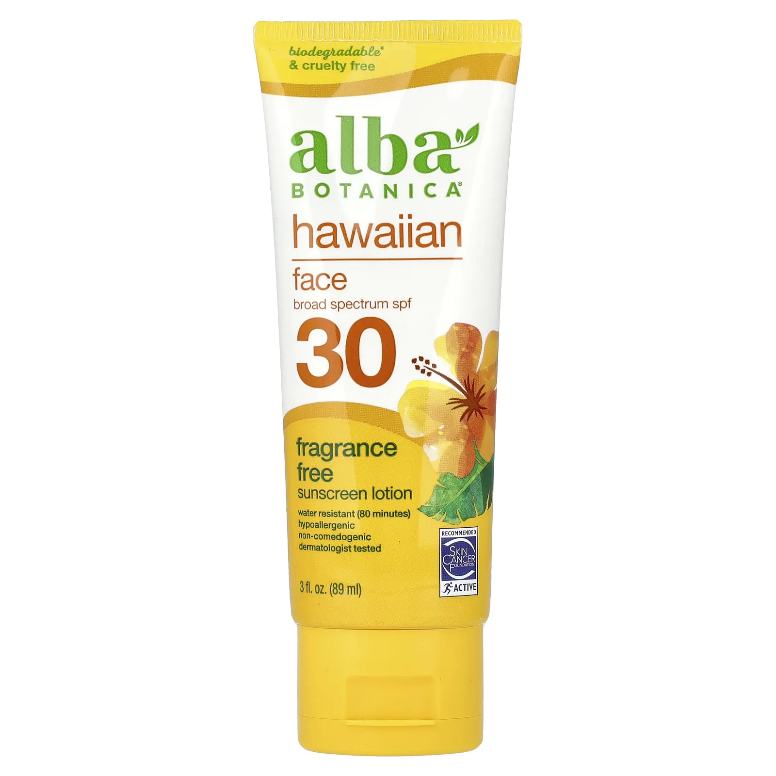 Alba Botanica, Hawaiian солнцезащитный лосьон для лица, SPF 30, без отдушек, 89 мл (3 жидк. унции)