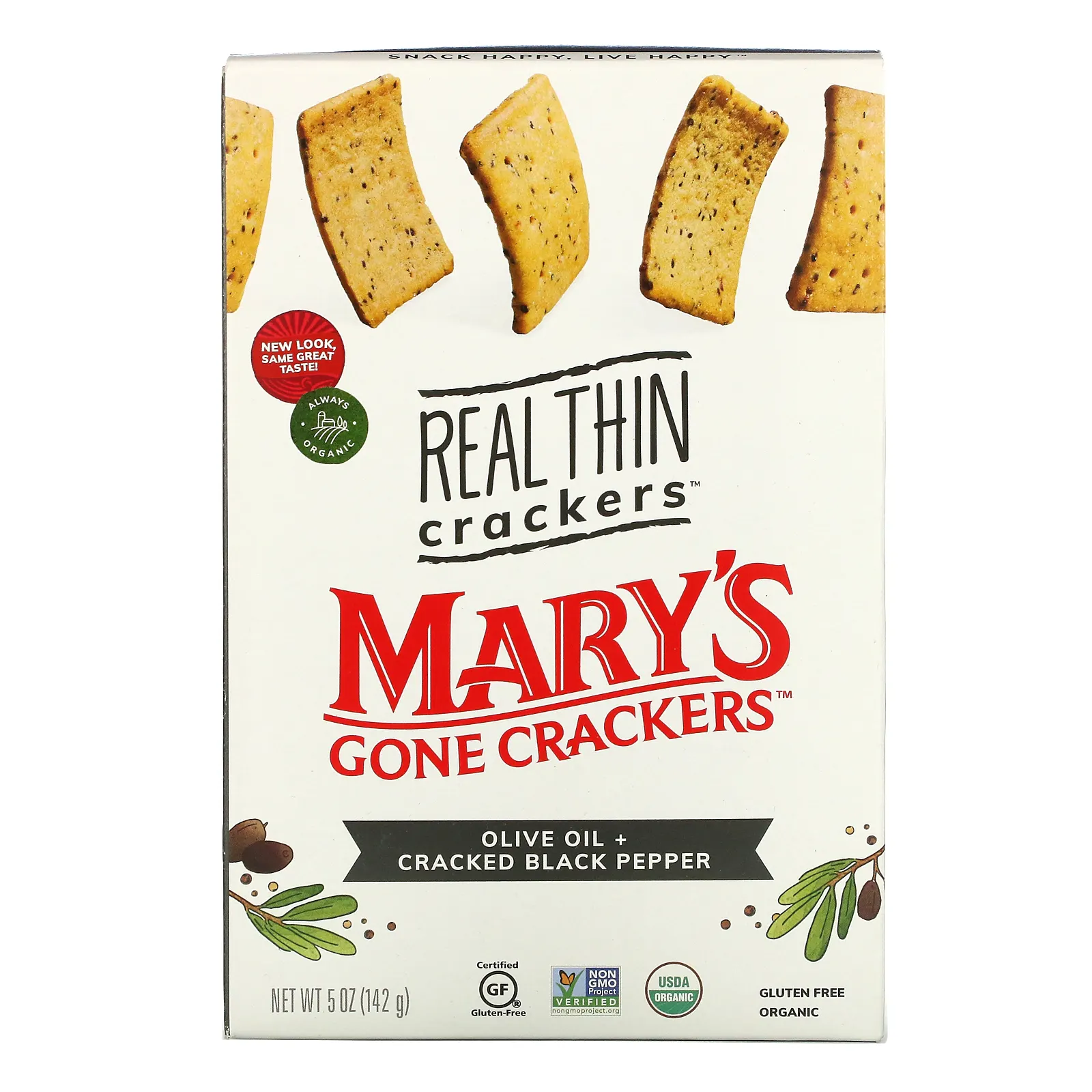 Mary's Gone Crackers, Real Thin Crackers, оливковое масло и черный перец, 142 г (5 унций)