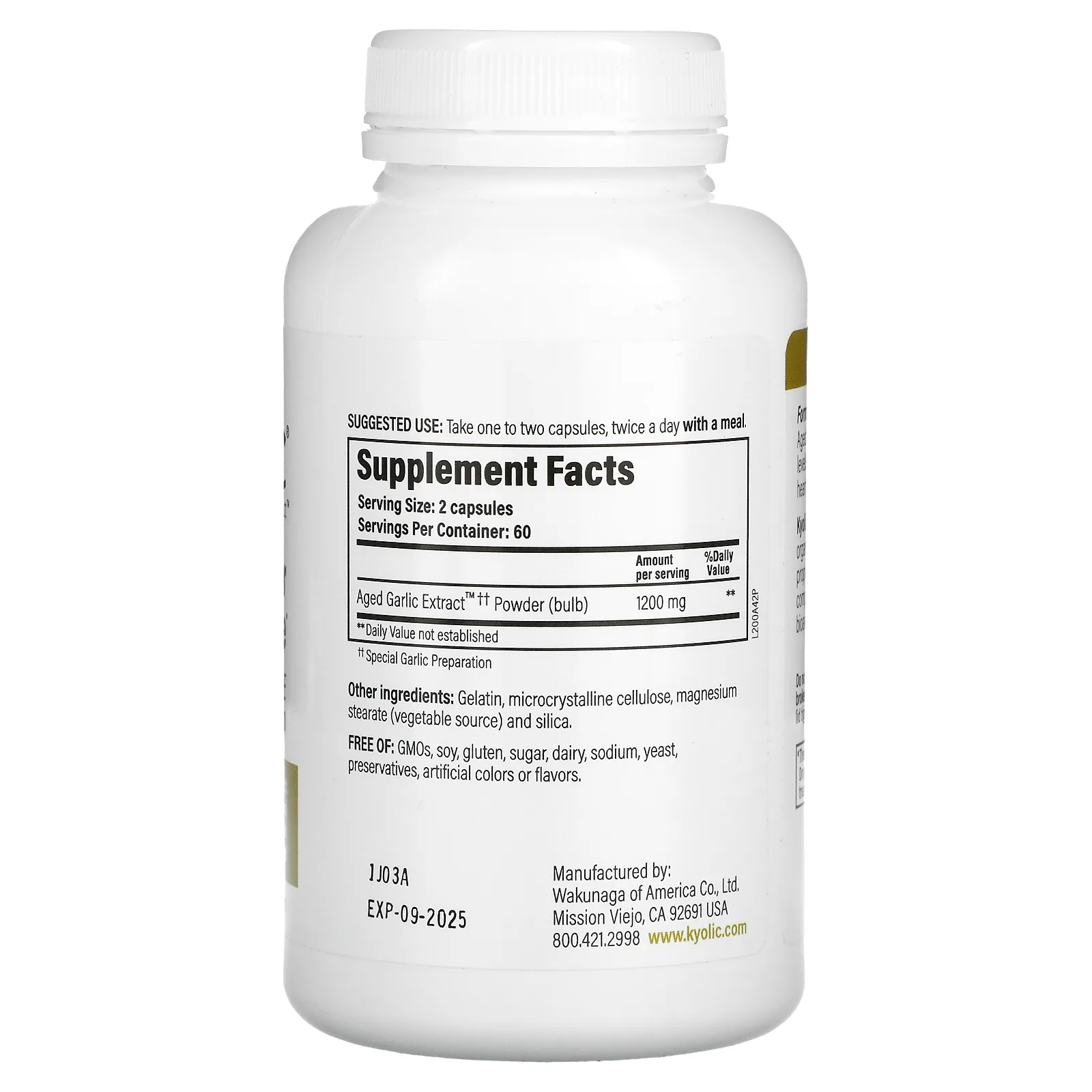 Kyolic, Выдержанный экстракт чеснока, для сердечно-сосудистой и иммунной систем, 120 капсул