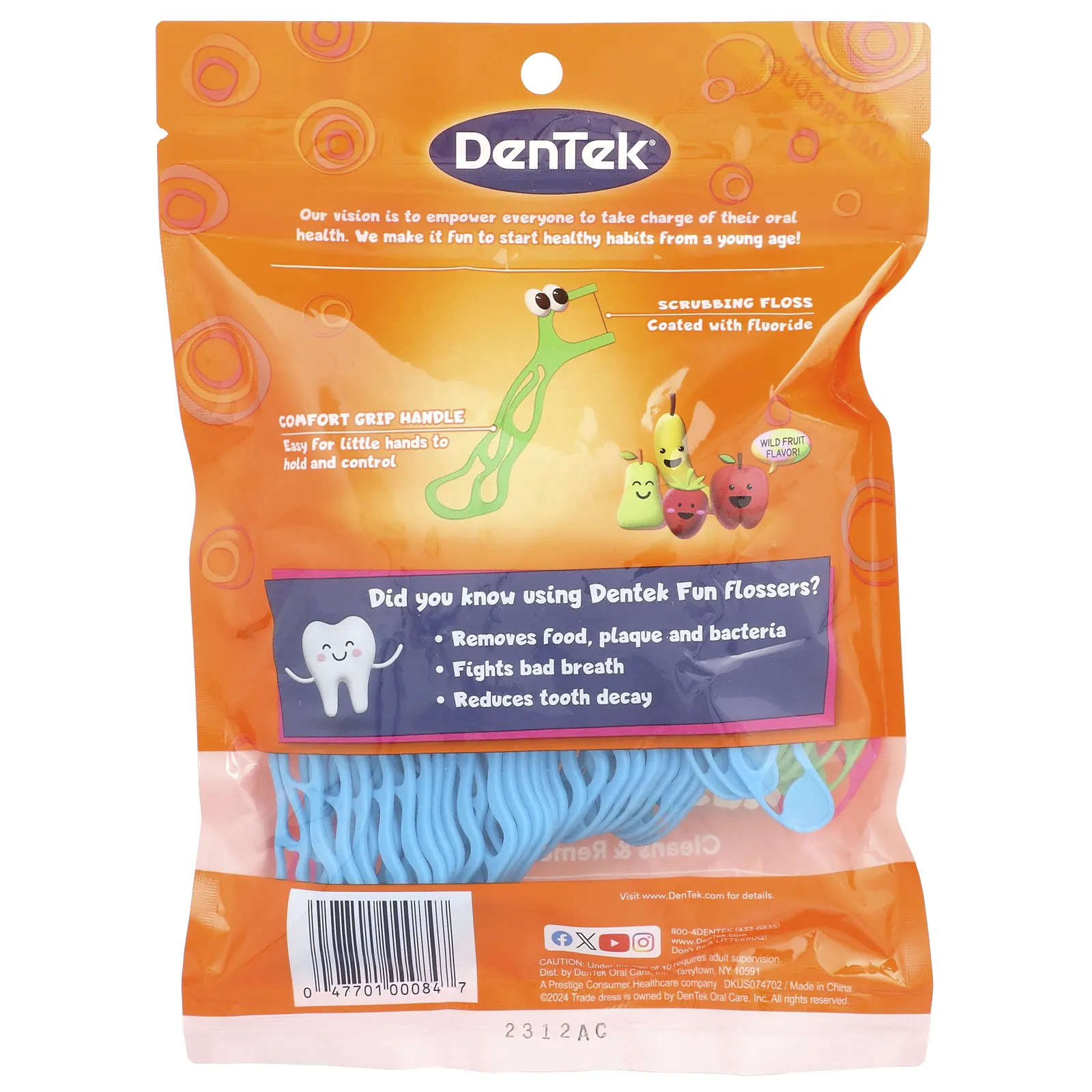 DenTek, Kids Fun Flossers, дикие фрукты, 90 зубочисток