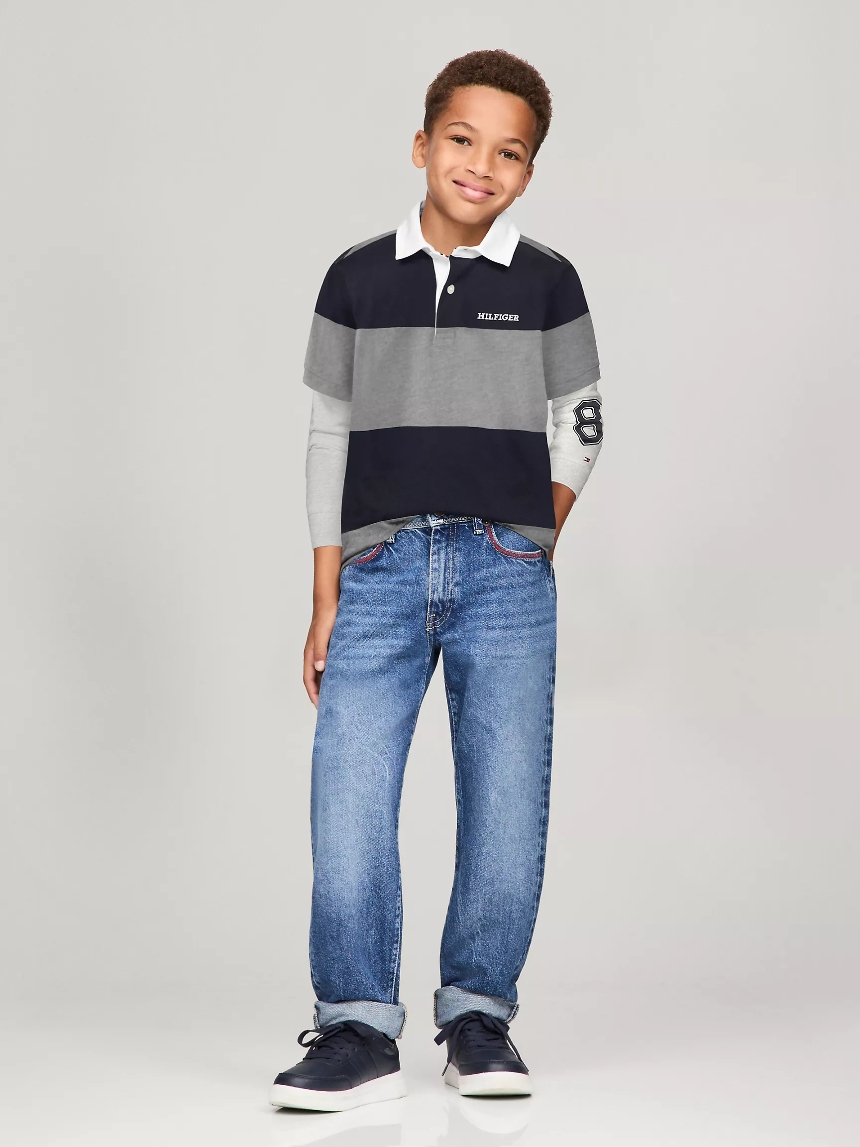 Рубашка-поло для мальчиков Tommy Hilfiger, Детское поло с длинным рукавом в регбийскую полоску