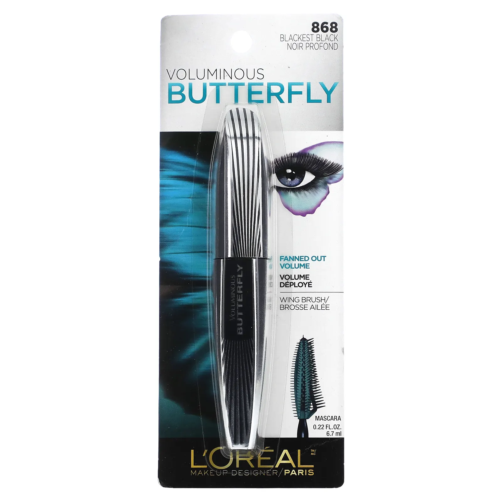 L'Oréal, Тушь для ресниц Voluminous Butterfly, оттенок 868 угольно-черный, 6,7 мл
