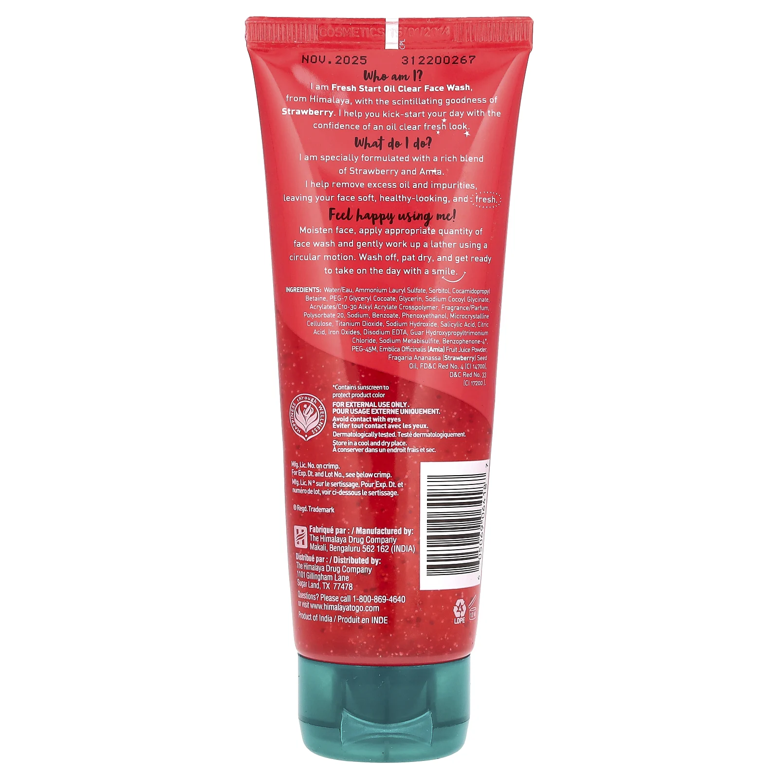 Himalaya, Fresh Start, Oil Clear для умывания, клубника, 3,4 жидких унции (100 мл)