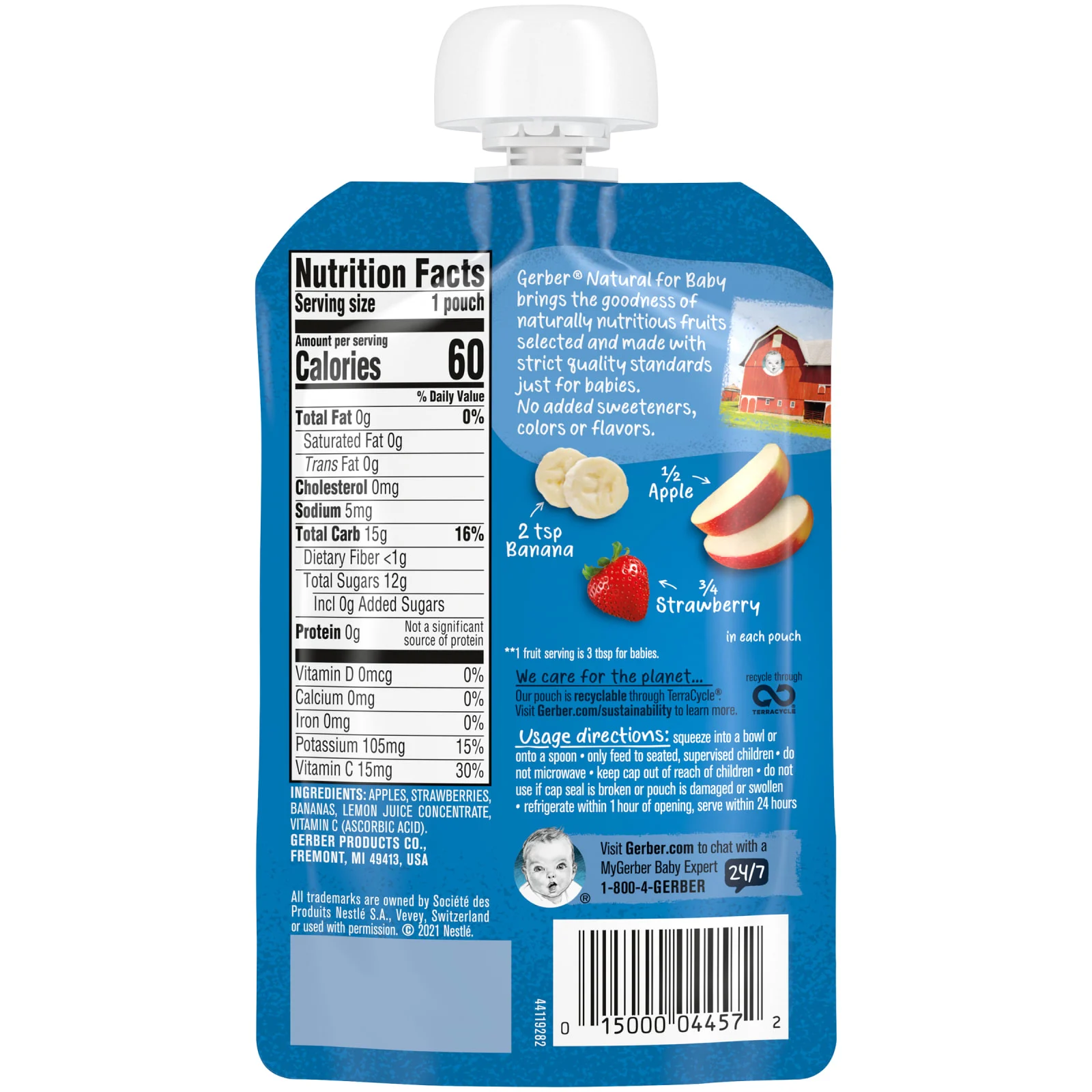 Gerber, Natural for Baby, 2nd Foods, яблоко, клубника и банан, 99 г (3,5 унции)