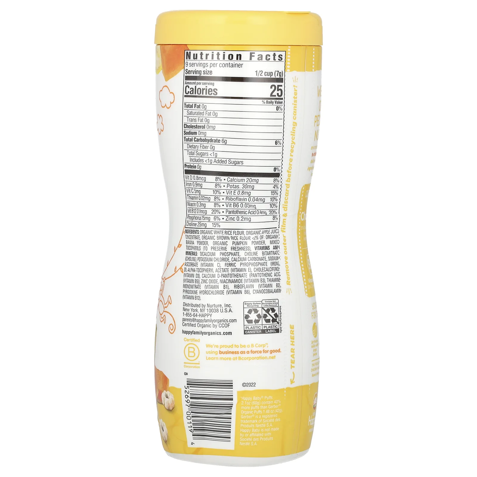 Happy Family Organics, колечки из суперфудов, органический злаковый снек, банан и тыква, 60 г (2,1 унции)