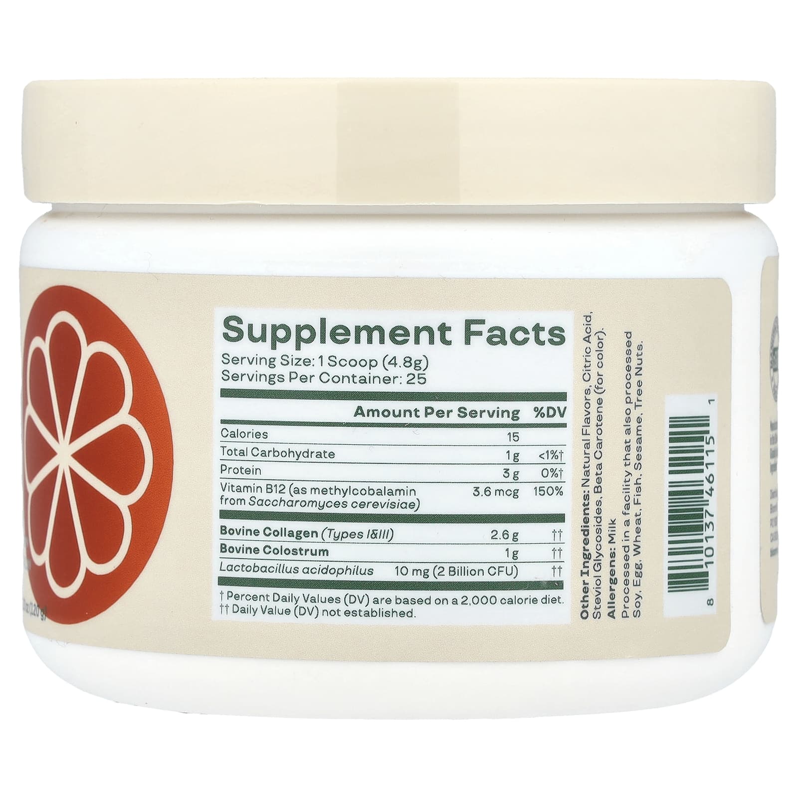 Bloom, Молозиво и пептиды коллагена, апельсиновый крем, 120 г (4,23 унции)