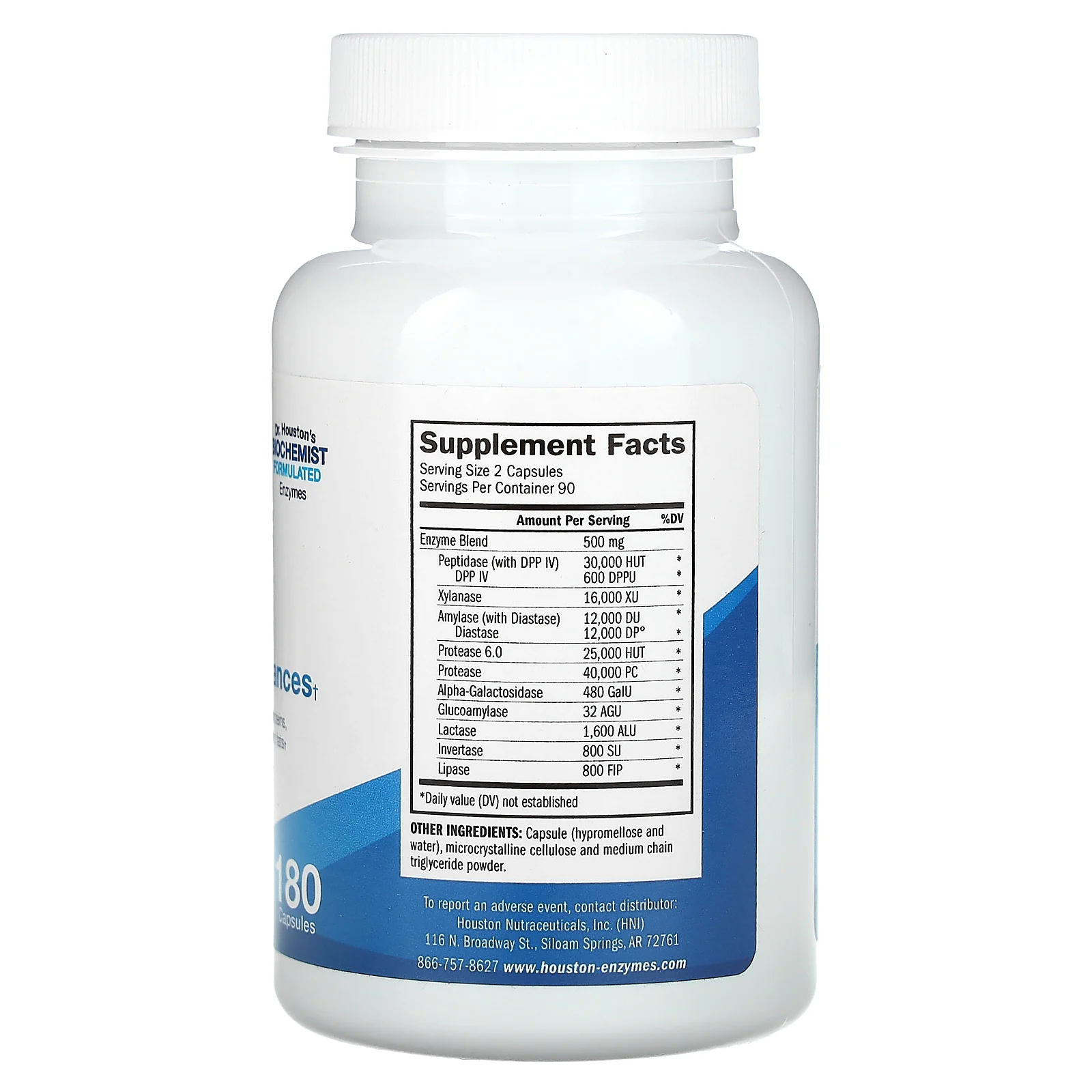 Houston Enzymes, TriEnza, ферменты помогающие при пищевой непереносимости, 180 капсул