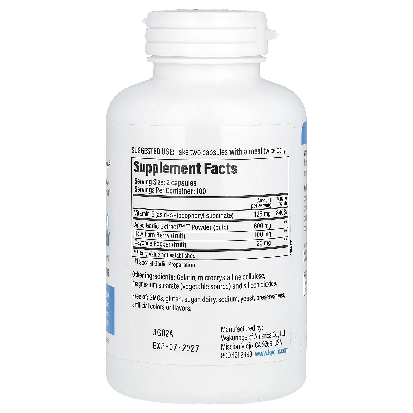 Kyolic, Выдержанный экстракт чеснока, здоровье кровообращения, формула 106, 200 капсул