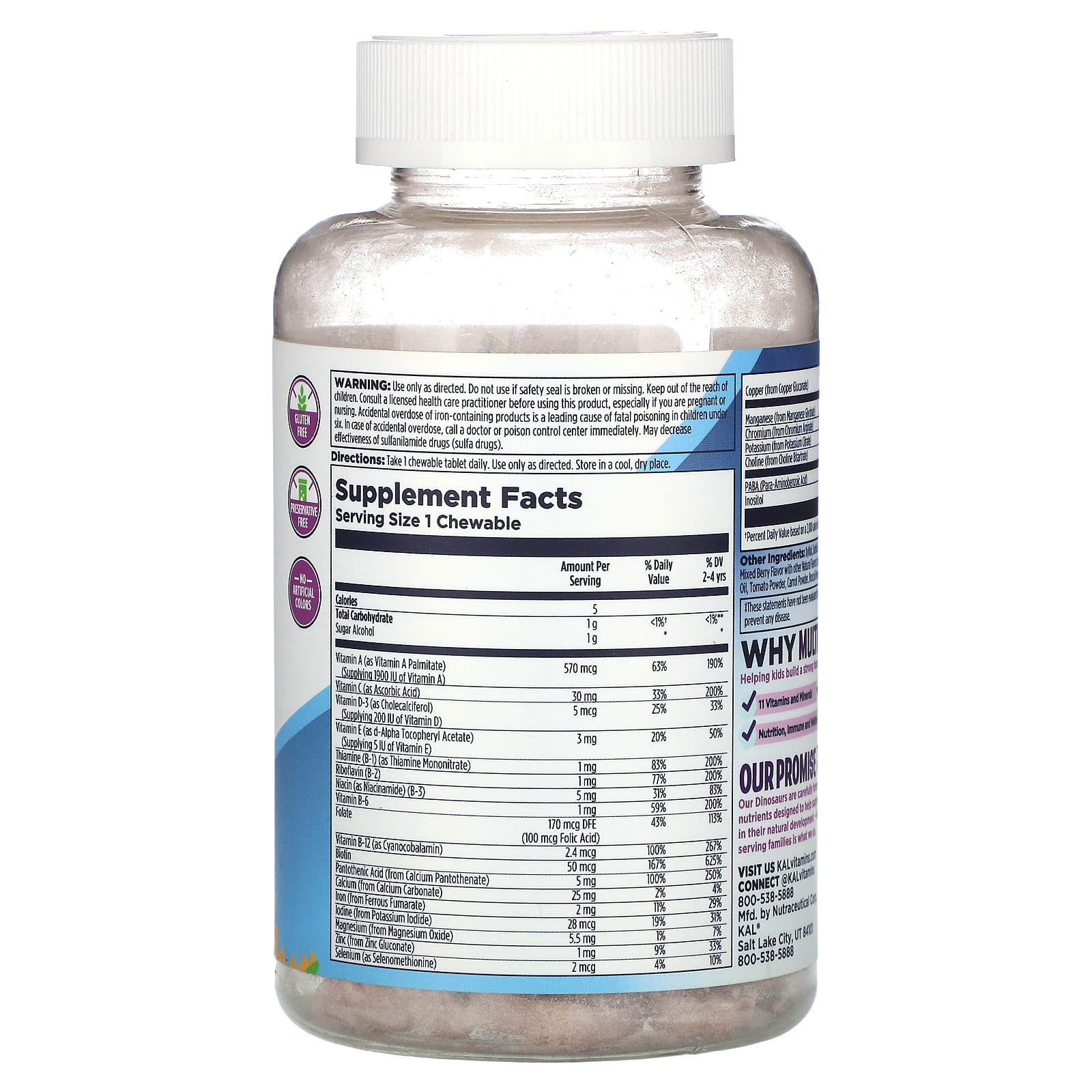 KAL, MultiSaurus, со вкусом ягодного ассорти, 90 жевательных таблеток