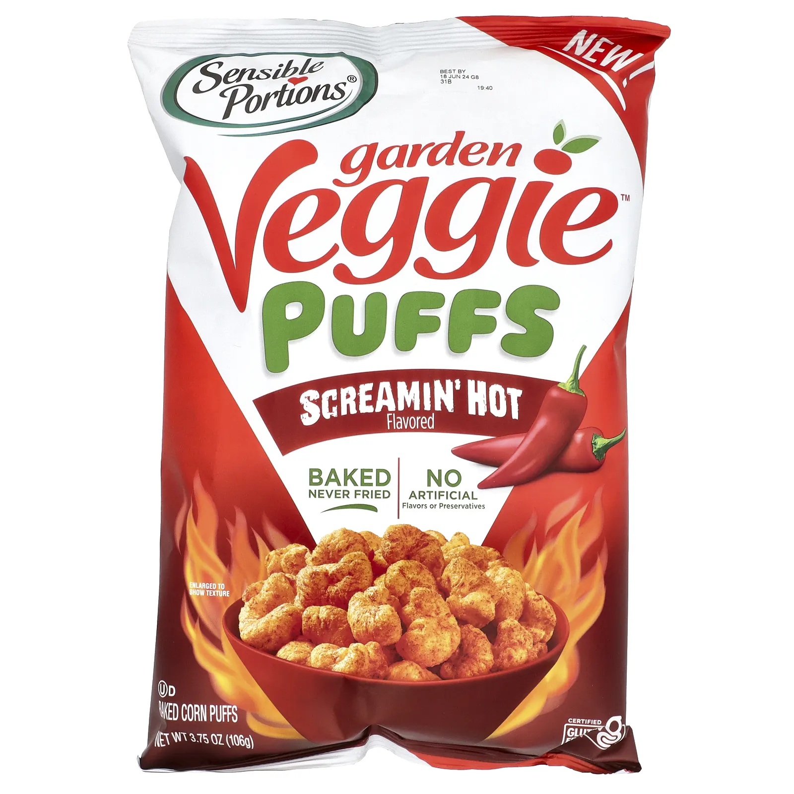 Sensible Portions, Garden Veggie Puffs, Screamin 'Hot, 106 г (3,75 унции)