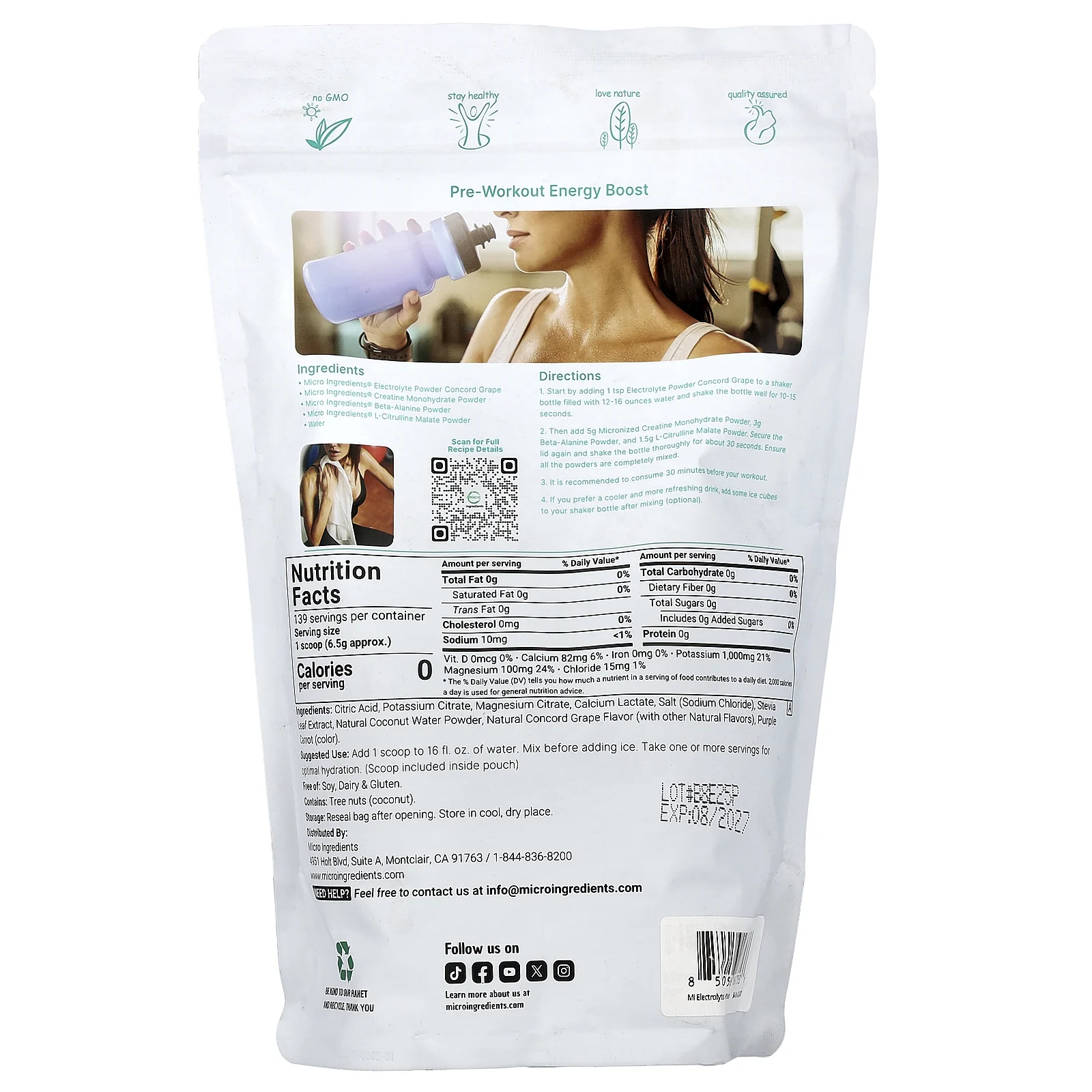 Micro Ingredients, электролитный напиток в порошке, со вкусом винограда, 907 г (2 фунта)