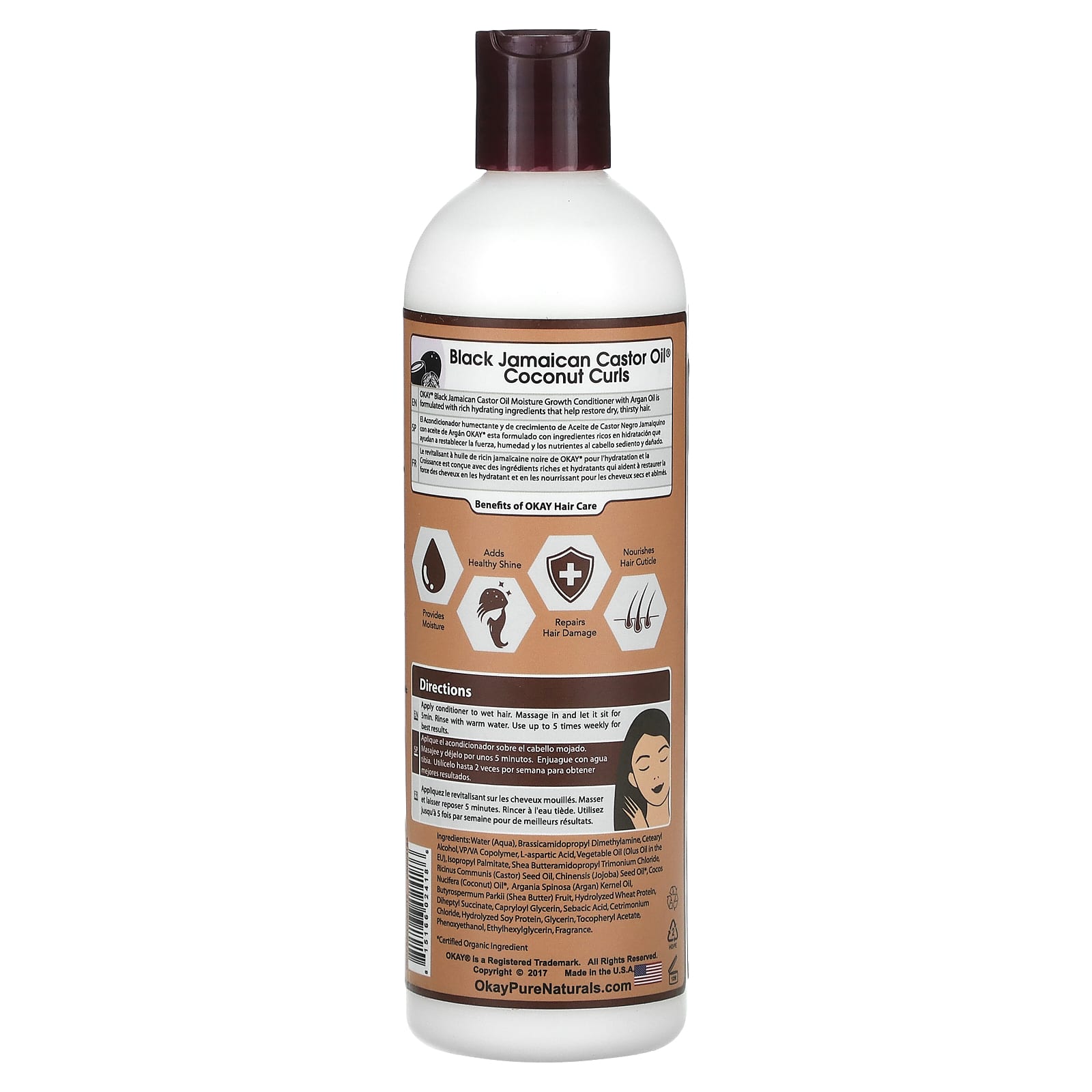 Okay Pure Naturals, Черное ямайское касторовое масло, кокосовые локоны, кондиционер, 355 мл (12 жидк. Унций)