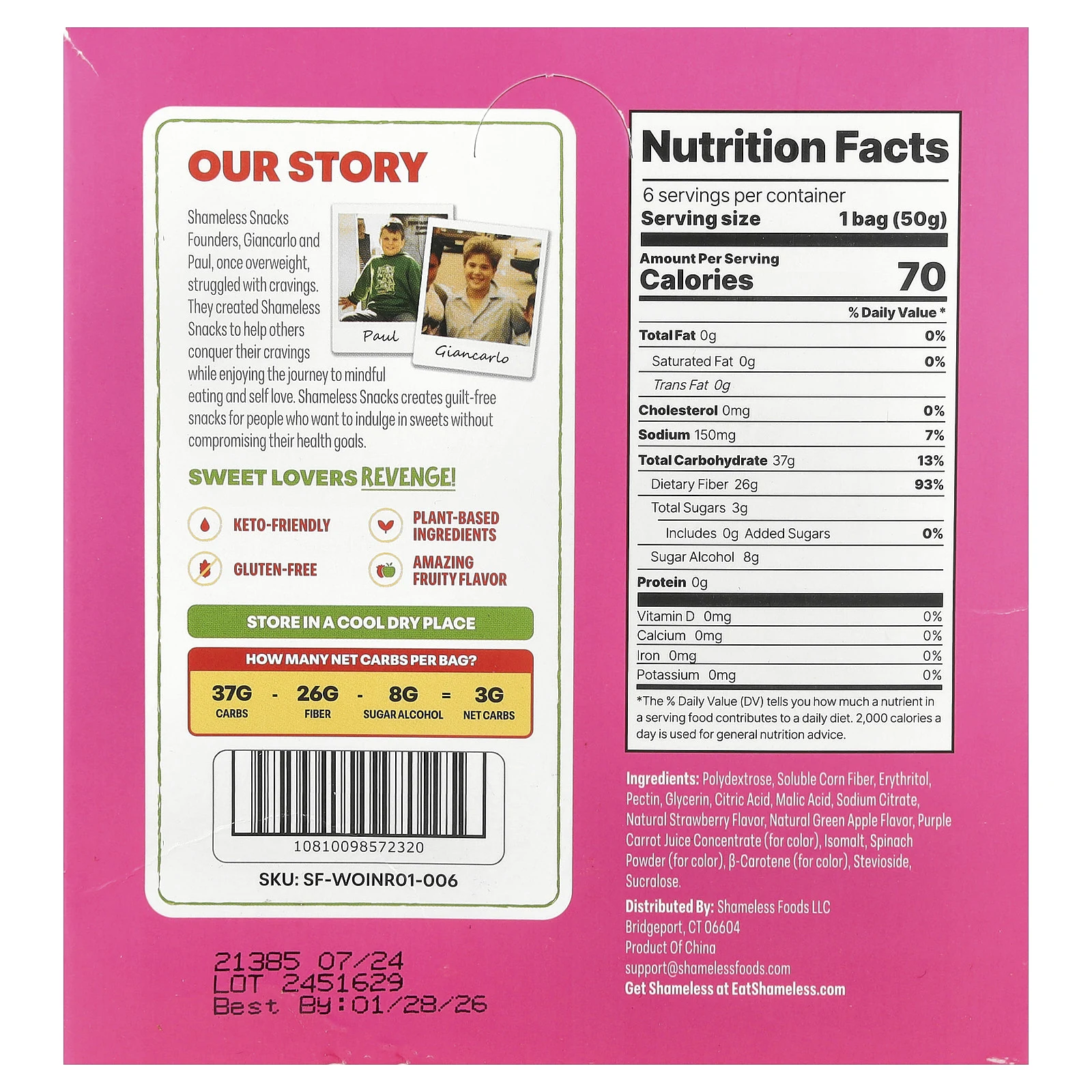 Shameless Snacks, Жевательные конфеты Super Wild Worms®, зеленое яблоко и клубника, 6 пакетиков по 50 г (1,8 унции)