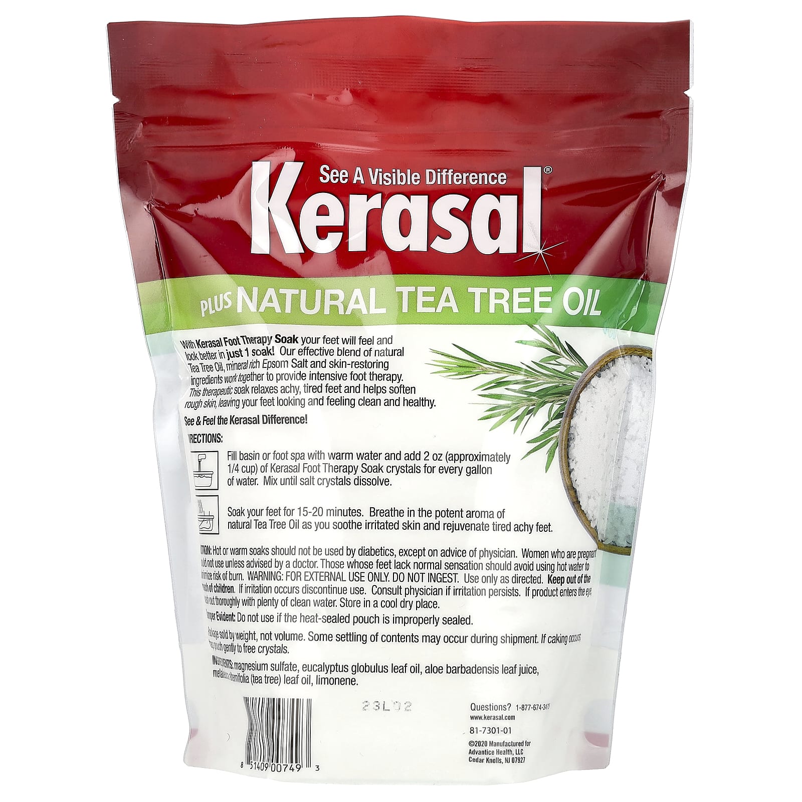 Kerasal, Foot Therapy Soak Plus, натуральное масло чайного дерева, 907 г (2 фунта)