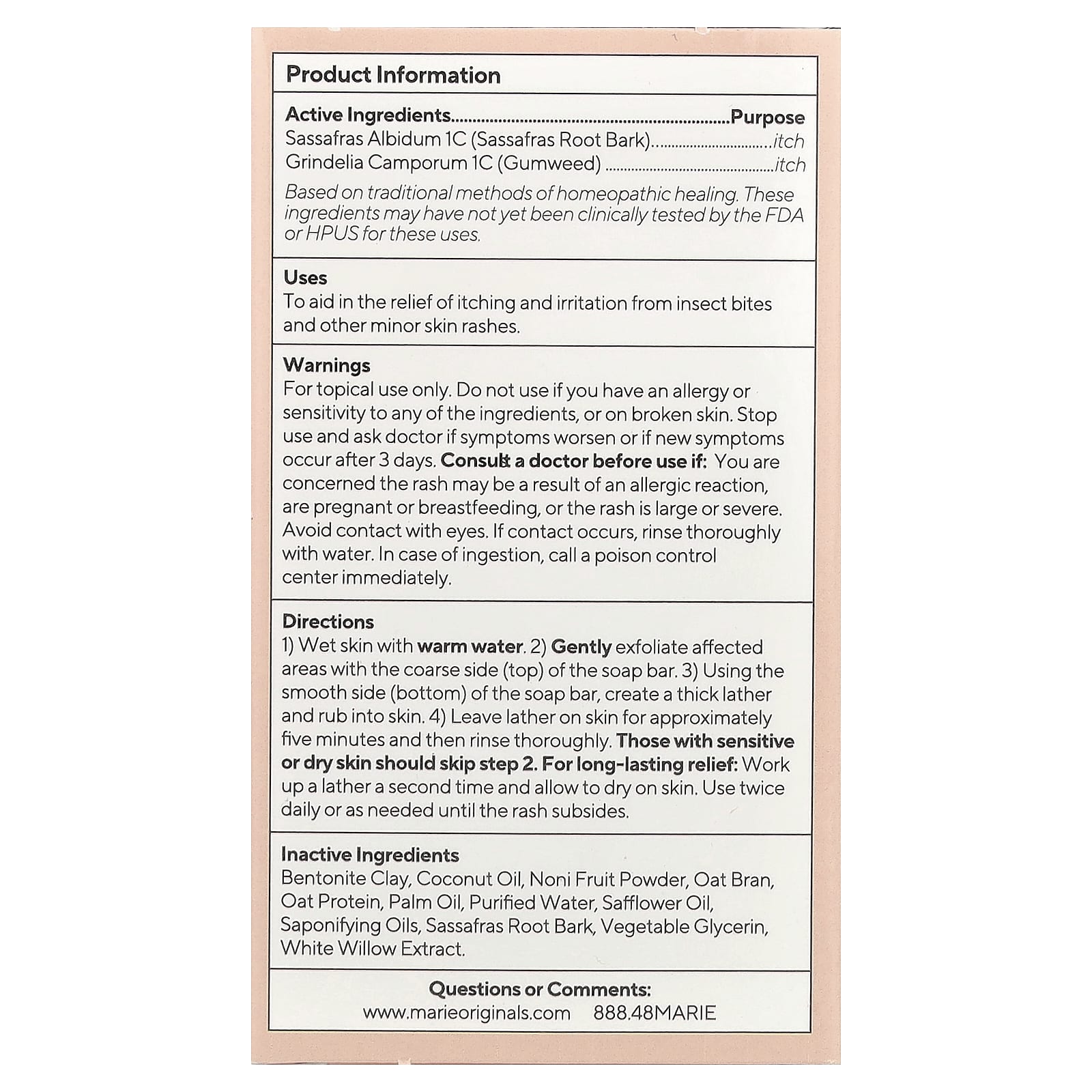 Marie Originals, Биоактивное мыло от зуда и сыпи, 82 г (2,9 унции)