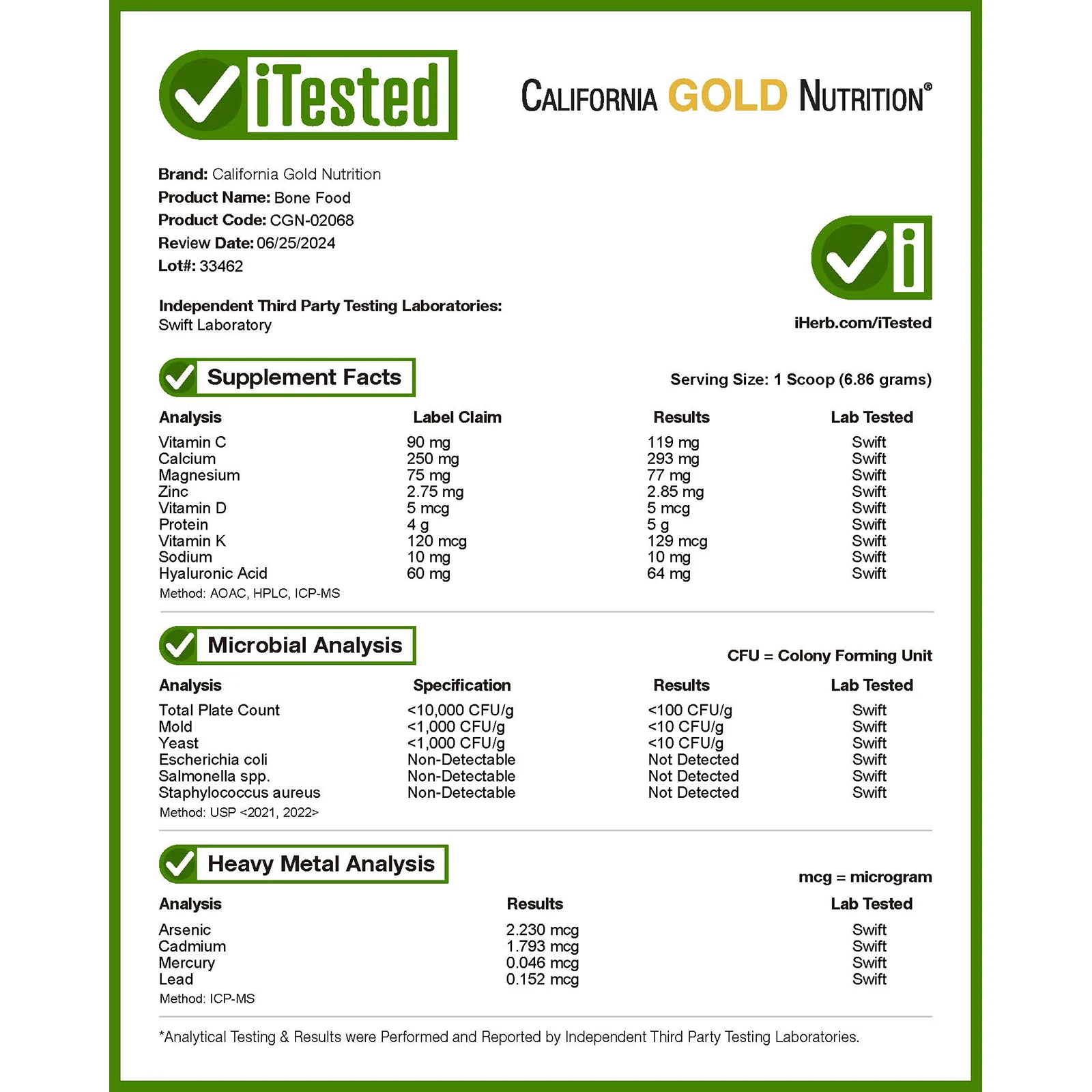 California Gold Nutrition, Bone Food, добавка для поддержки здоровья костей и суставов, 411 г (14,50 унции)