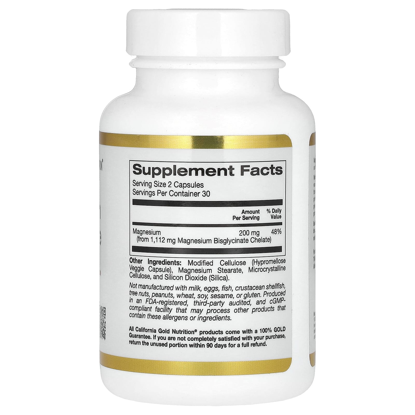 California Gold Nutrition, бисглицинат магния, с TRAACS® от Albion, 200 мг, 60 растительных капсул (100 мг в 1 капсуле)