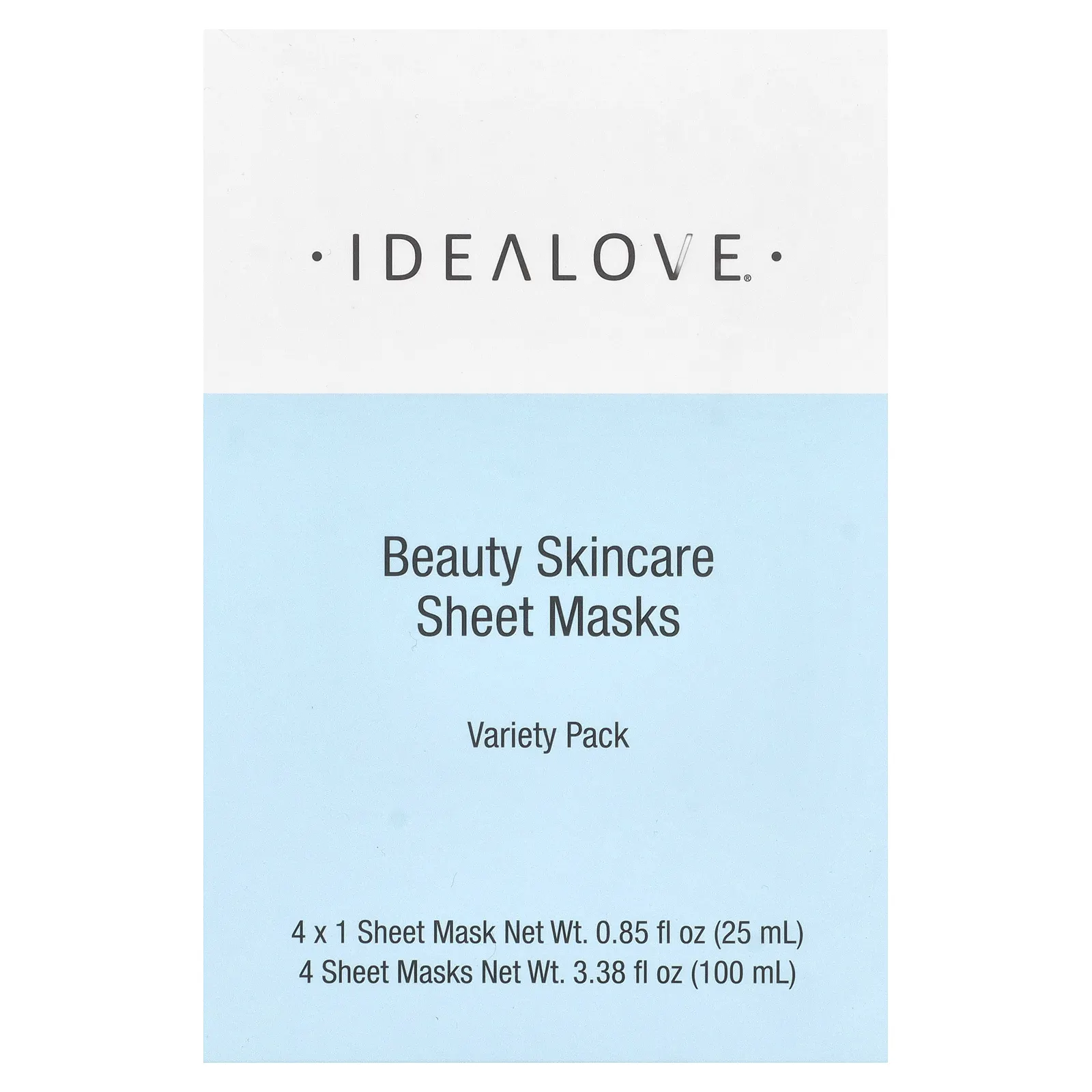 Idealove, Beauty & Skincare, набор разных масок для красоты и ухода за кожей, 4 тканевые маски по 25 мл (0,85 жидк. унции)