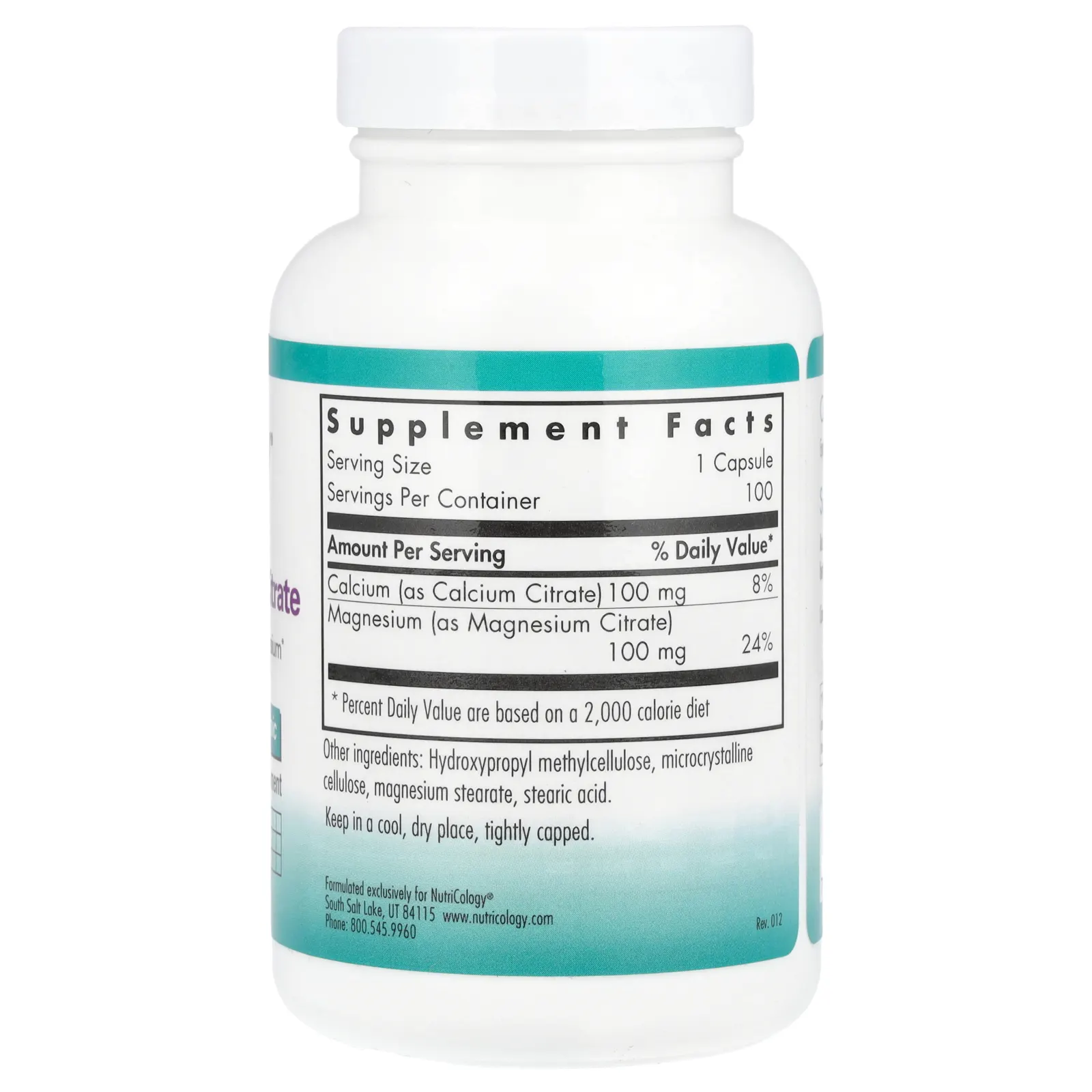 Nutricology, цитрат кальция и магния, 100 вегетарианских капсул