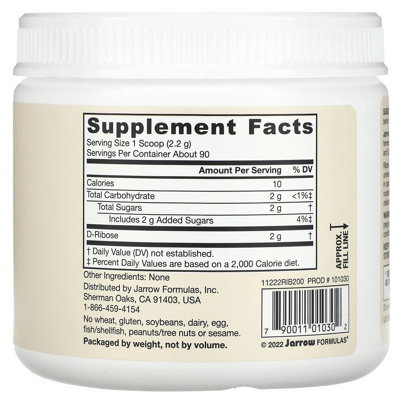 Jarrow Formulas, веганская D-рибоза, 2 г, 200 г (7,05 унции)