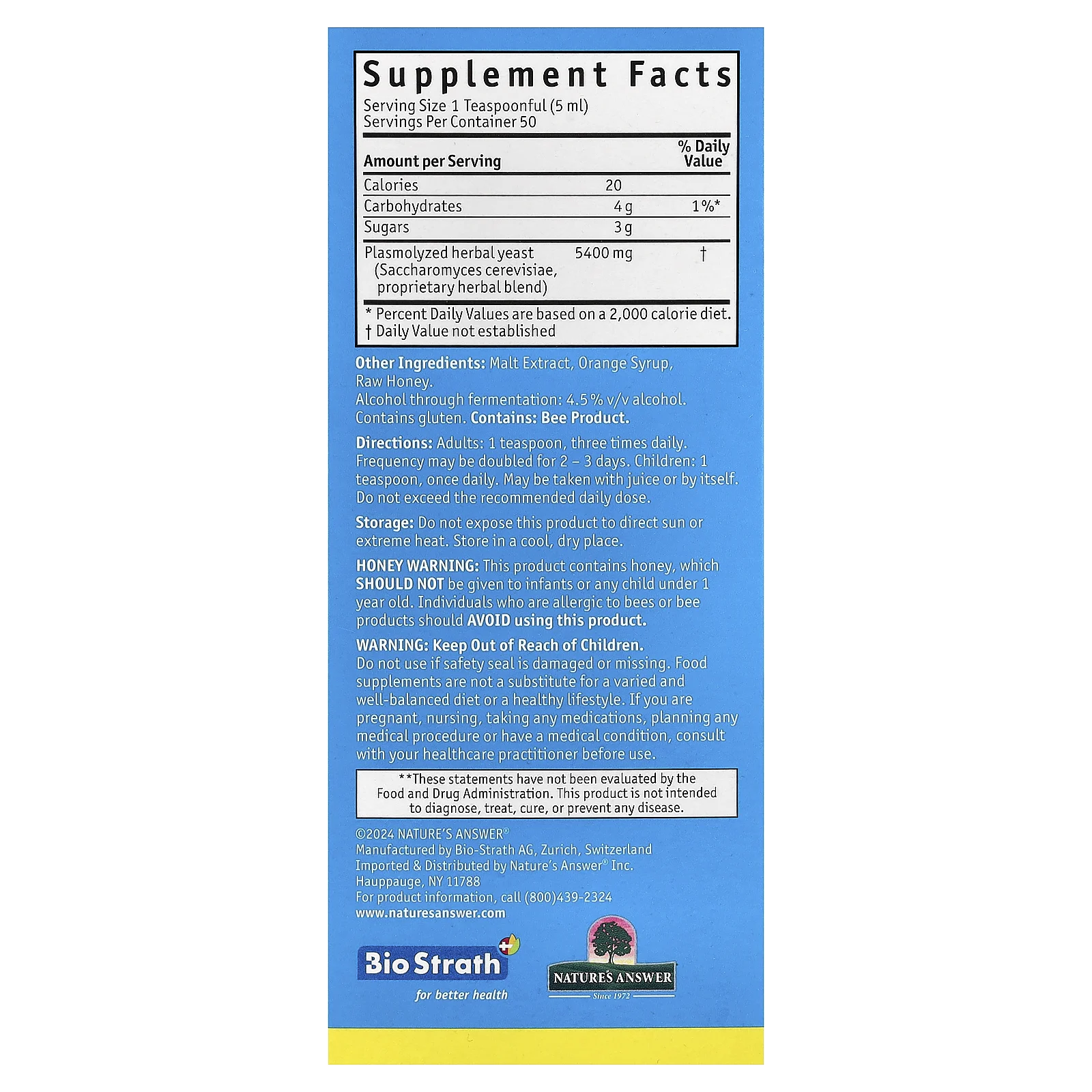 Bio-Strath, Оригинальный, постбиотик из ферментированных травяных дрожжей, 250 мл (8,4 унции)