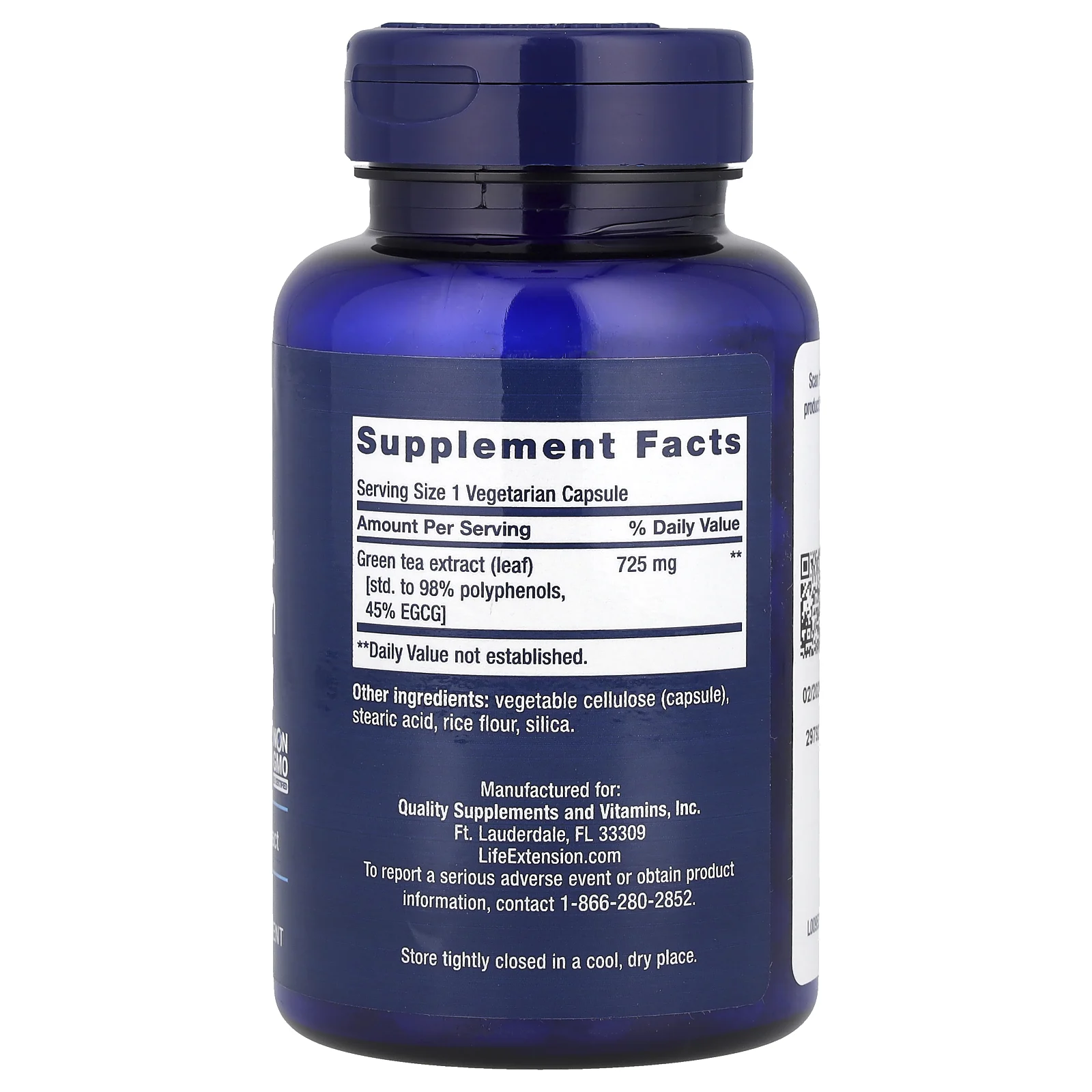 Life Extension, мегаэкстракт зеленого чая, с низким содержанием кофеина, 100 вегетарианских капсул