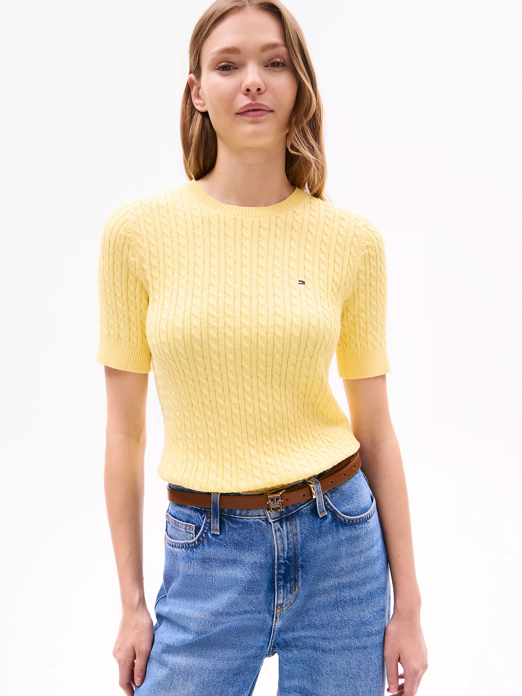 Женский свитер Tommy Hilfiger, Свитер с коротким рукавом и узором "косы"