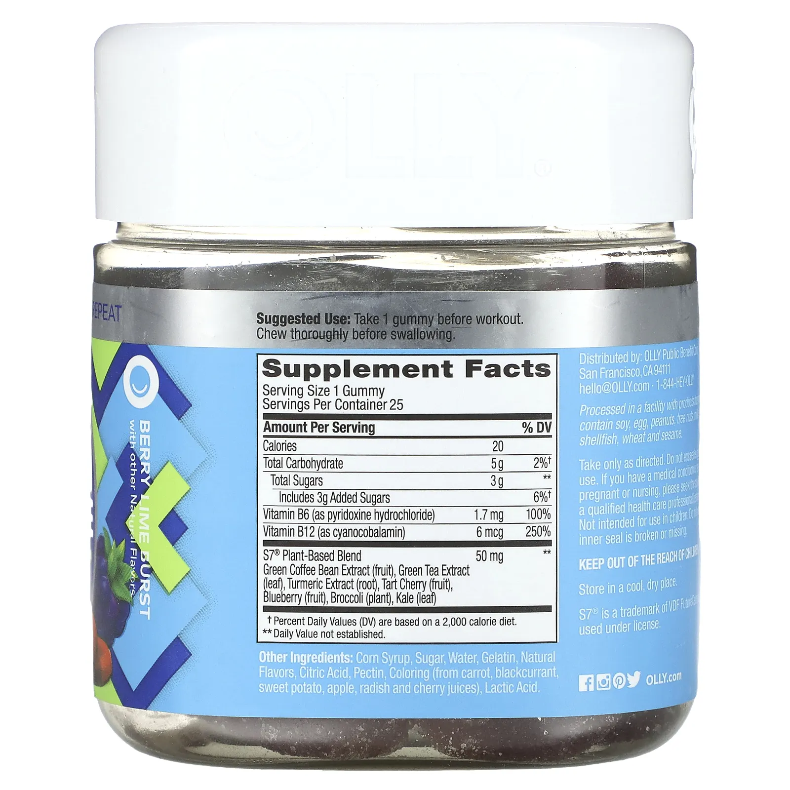 OLLY, Pre-Game Energize, ягоды и лайм, 25 жевательных таблеток