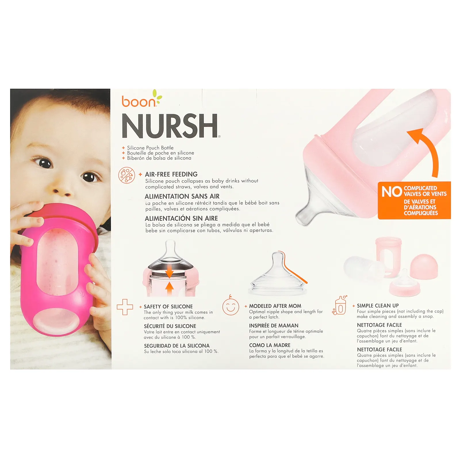 Boon, Nursh, силиконовый флакон, для 3 месяцев, средний, 3 флакона по 236 мл (8 унций)