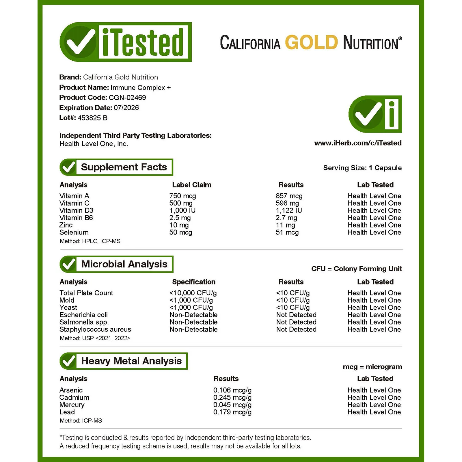 California Gold Nutrition, Immune Complex + с витаминами A, C, D, а также цинком и селеном, 180 растительных капсул