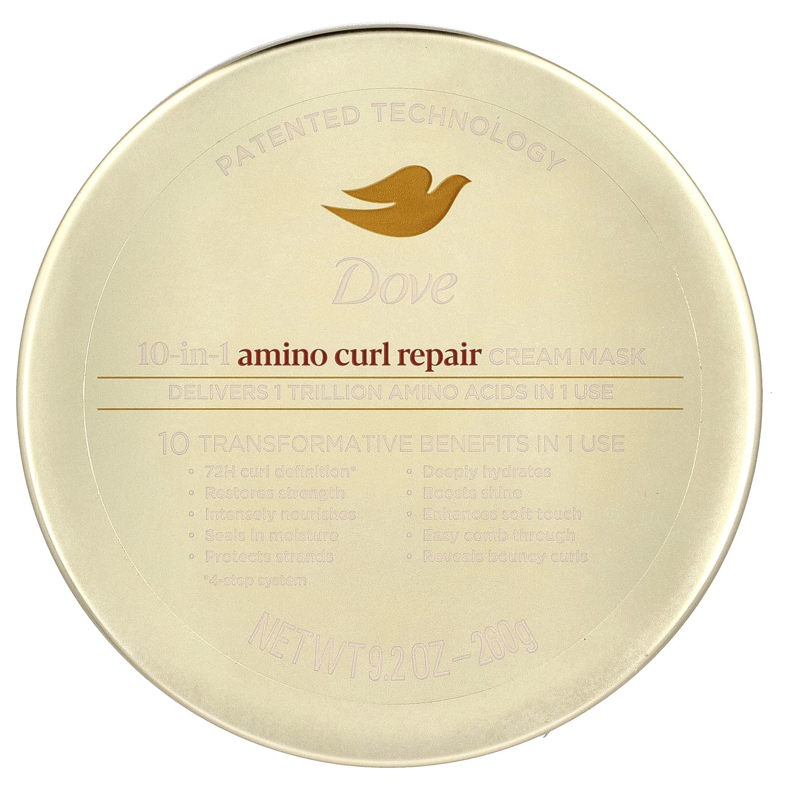 Dove, Amino Curl Repair, крем-маска для локонов 10 в 1, 260 г (9,2 унции)