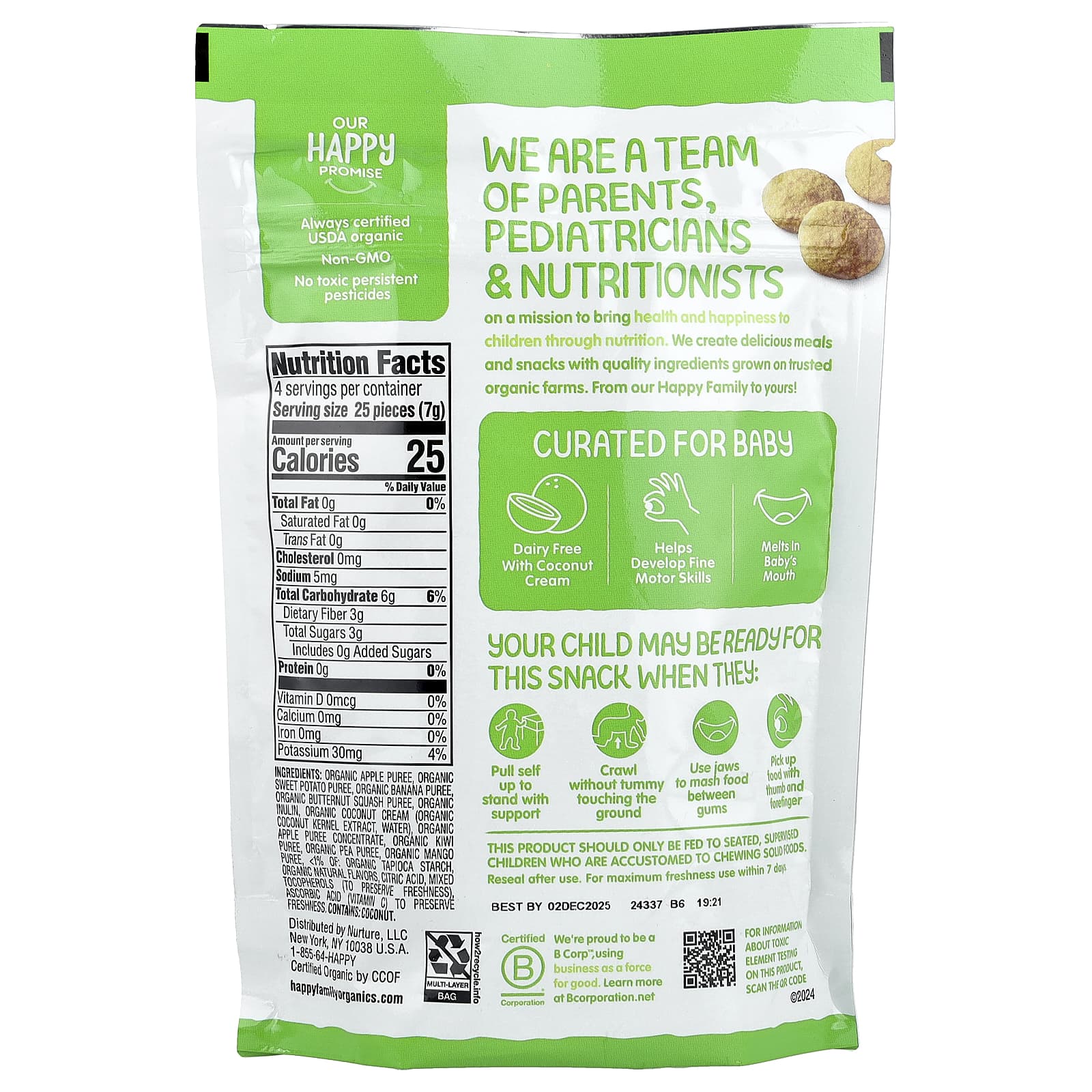 Happy Family Organics, Happy Baby, органический крем из фруктов и овощей, для малышей, с яблоком, бататом и киви, 28 г (1 унция)