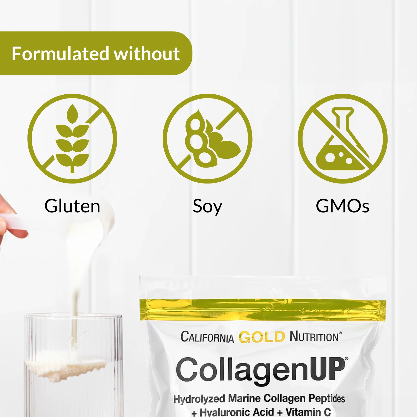 California Gold Nutrition, CollagenUP, гидролизованные пептиды морского коллагена с гиалуроновой кислотой и витамином C, с нейтральным вкусом, 464 г (16,37 унции)