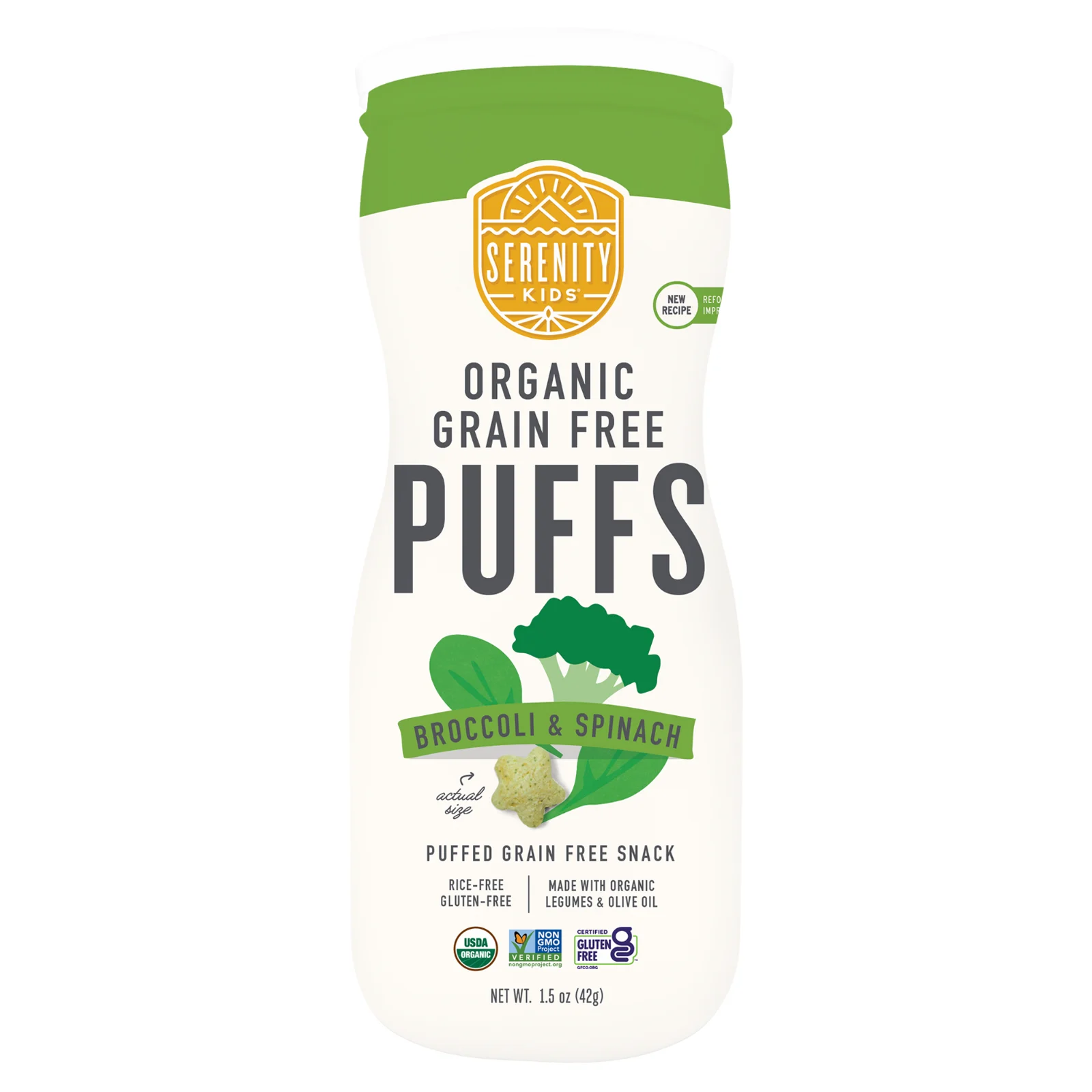 Serenity Kids, органические колечки без злаков, брокколи и шпинат, 42 г (1,5 унции)