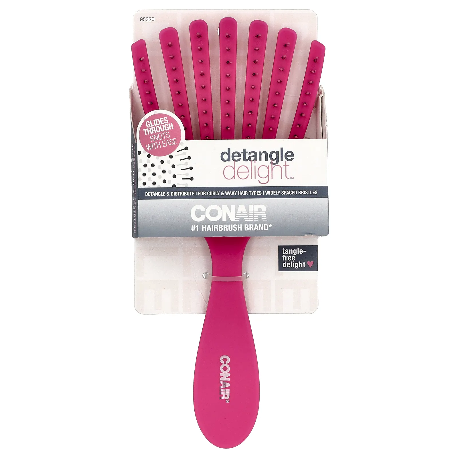Conair, Detangle Delight™, расческа для вьющихся и волнистых волос, розовый, 1 шт.