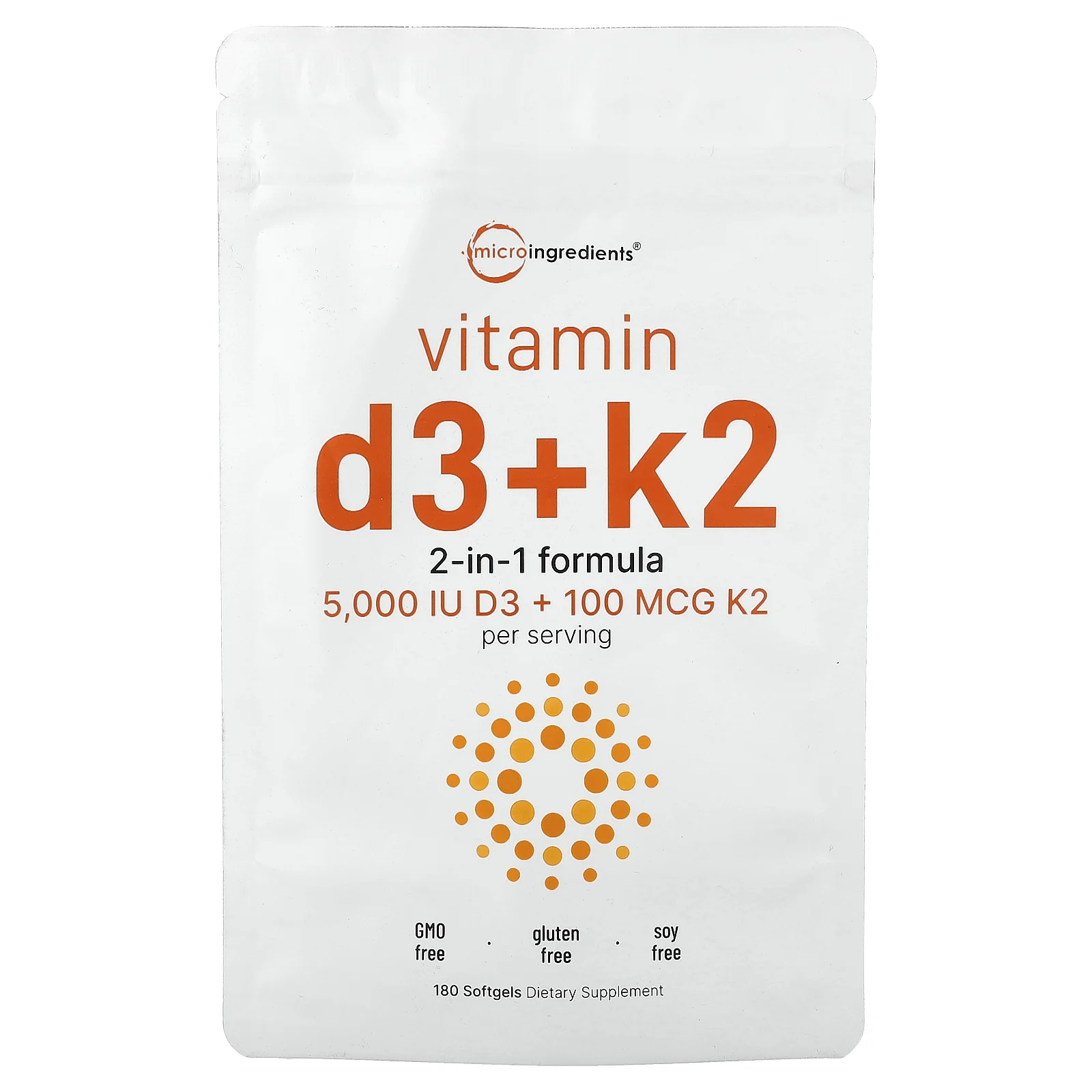 Micro Ingredients, витамины D3 и К2, 180 капсул