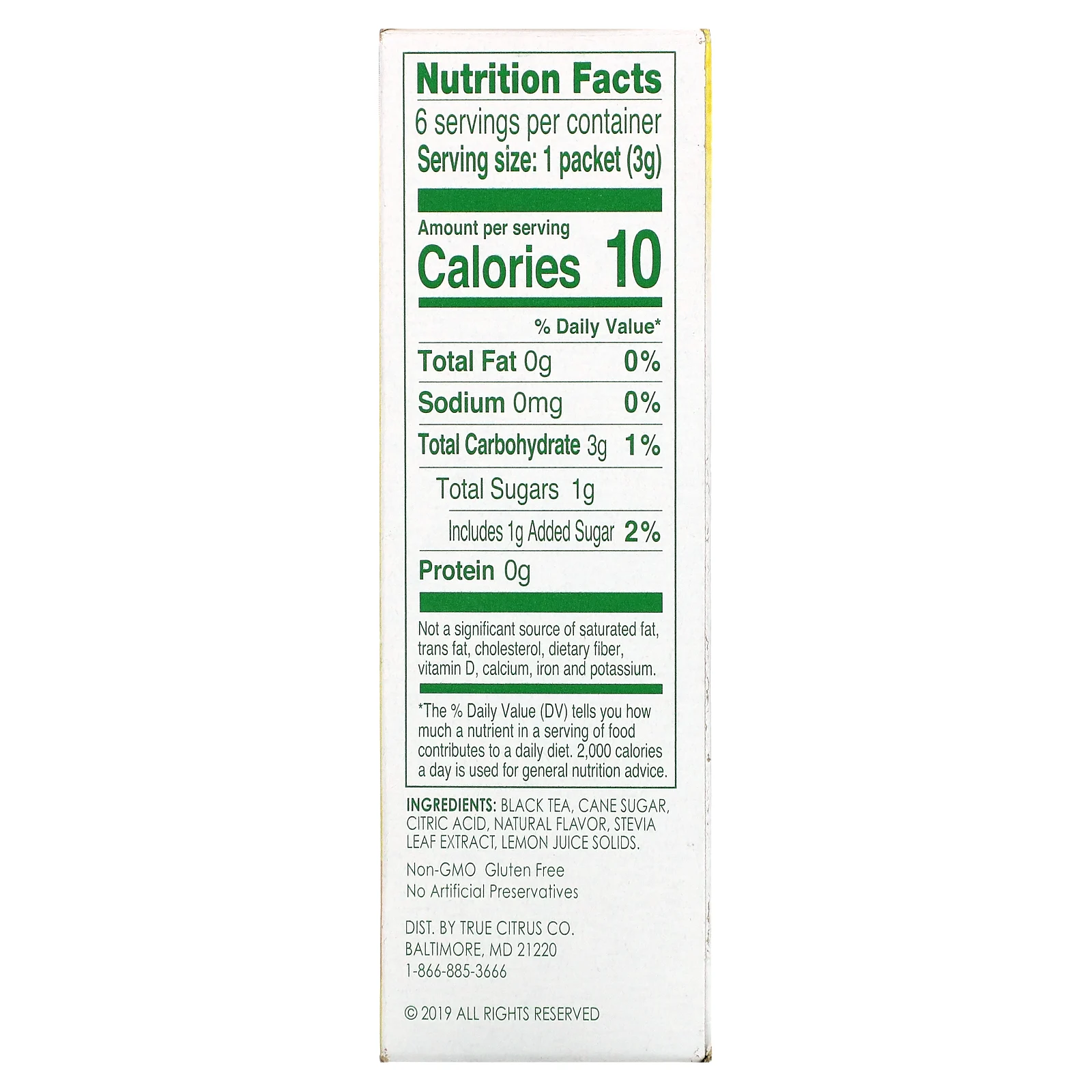 True Citrus, Чай со льдом, лимон, 6 пакетиков по 3 г (0,11 унции)