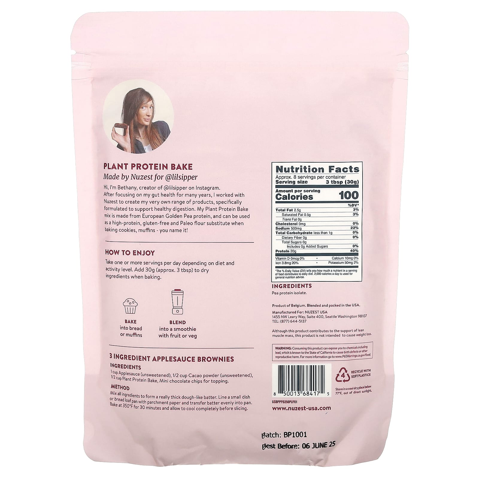 Nuzest, растительный протеин для выпечки, 250 г (8,8 унции)