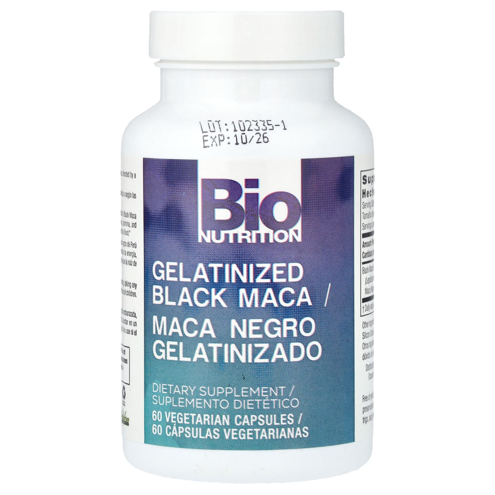 Bio Nutrition, желатинизированная черная мака, 1000 мг, 60 вегетарианских капсул (500 мг в 1 капсуле)