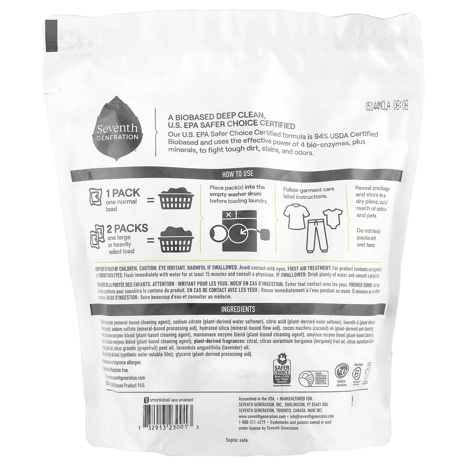 Seventh Generation, Средства для стирки, Ultra Power Plus, со вкусом цитрусовых, 42 упаковки, 840 г (29,6 унции)