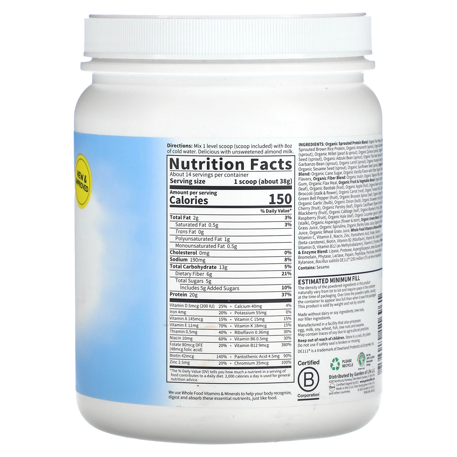 Garden of Life, Сырая органическая еда, органический коктейль и замена еды, слегка сладкий вкус, 454 г (16 унций)